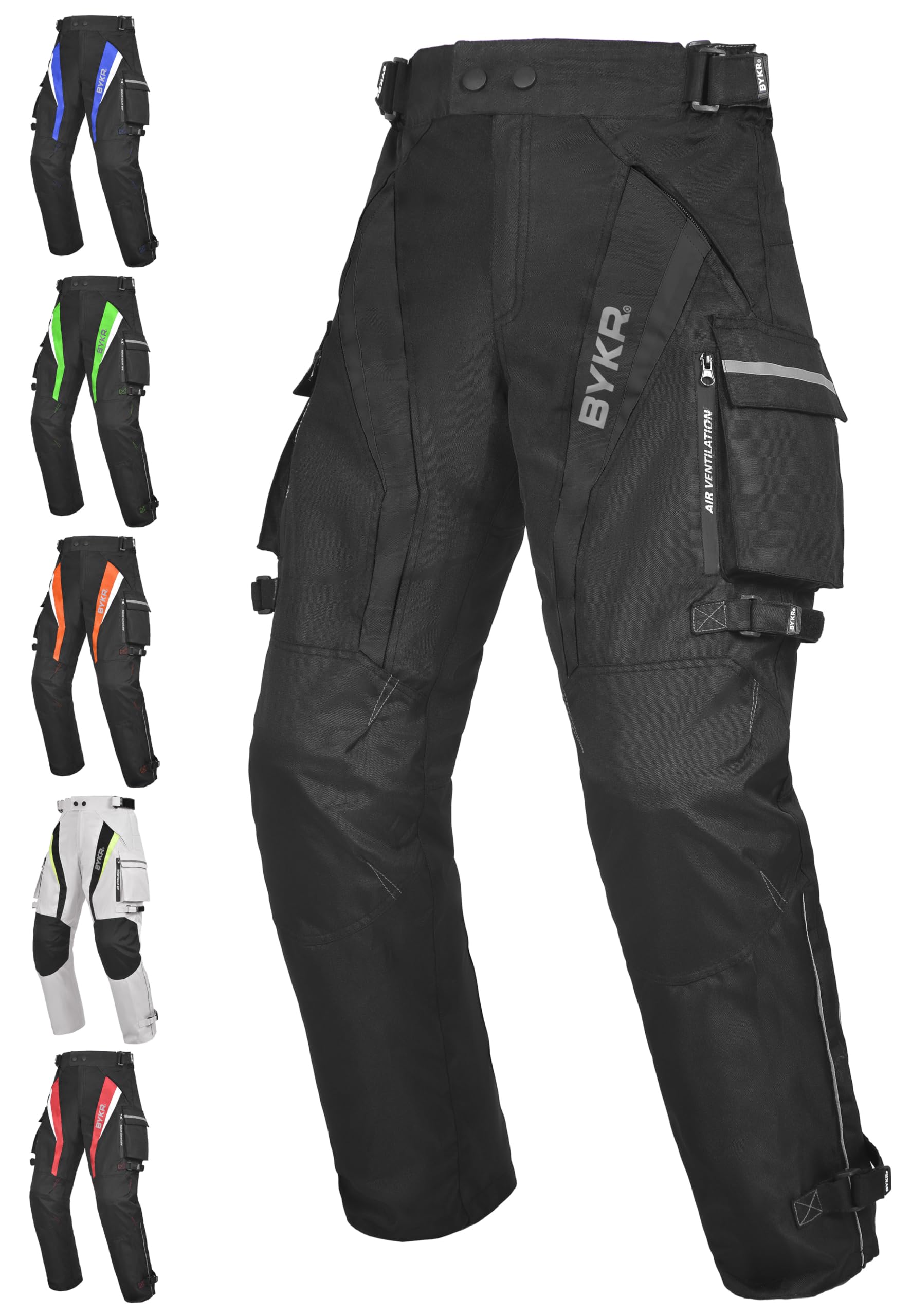 BYKR motorcycle pants front view with armor-ready overpants for riding