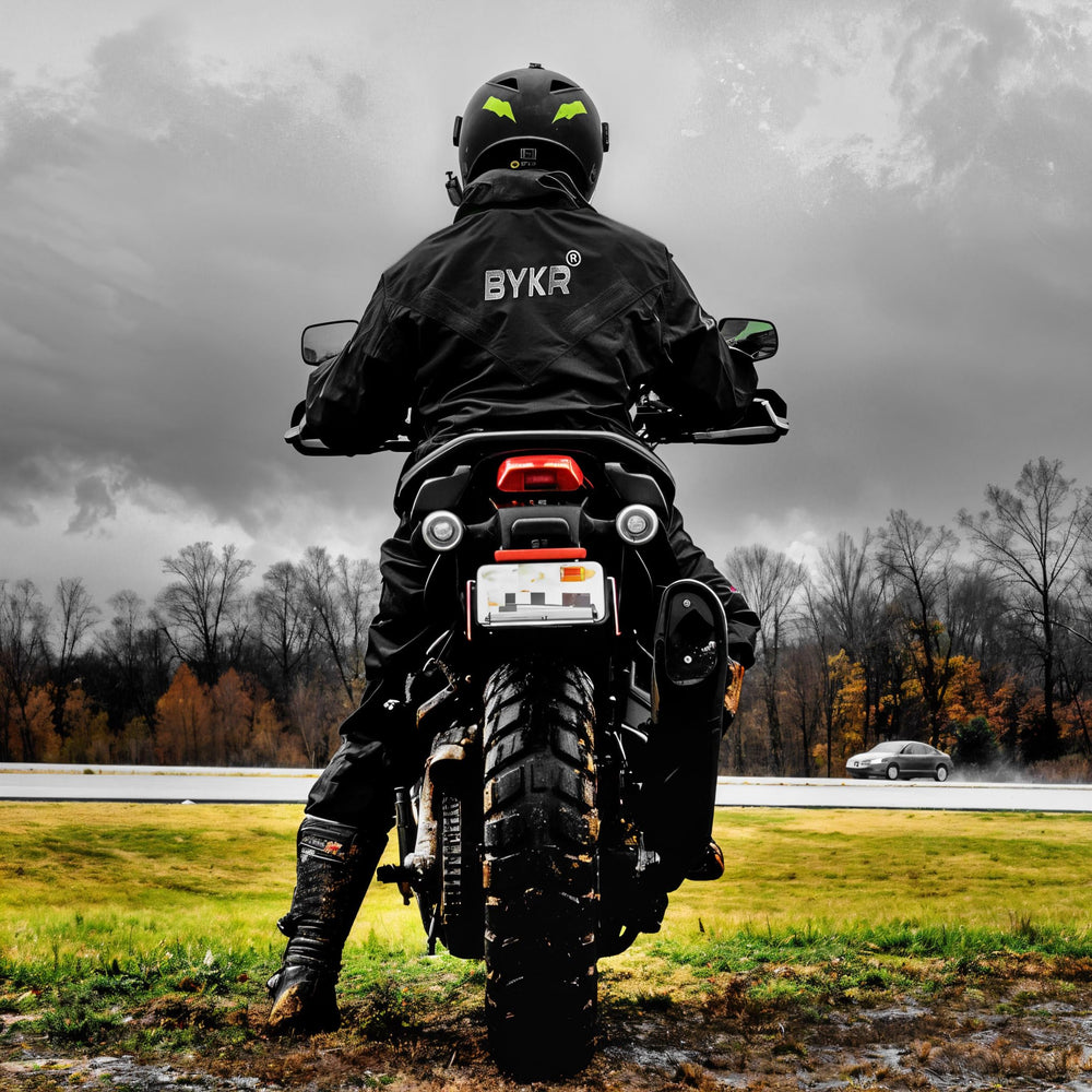 BYKR rainsuit jacket pocket zipper provides secure space for essentials.