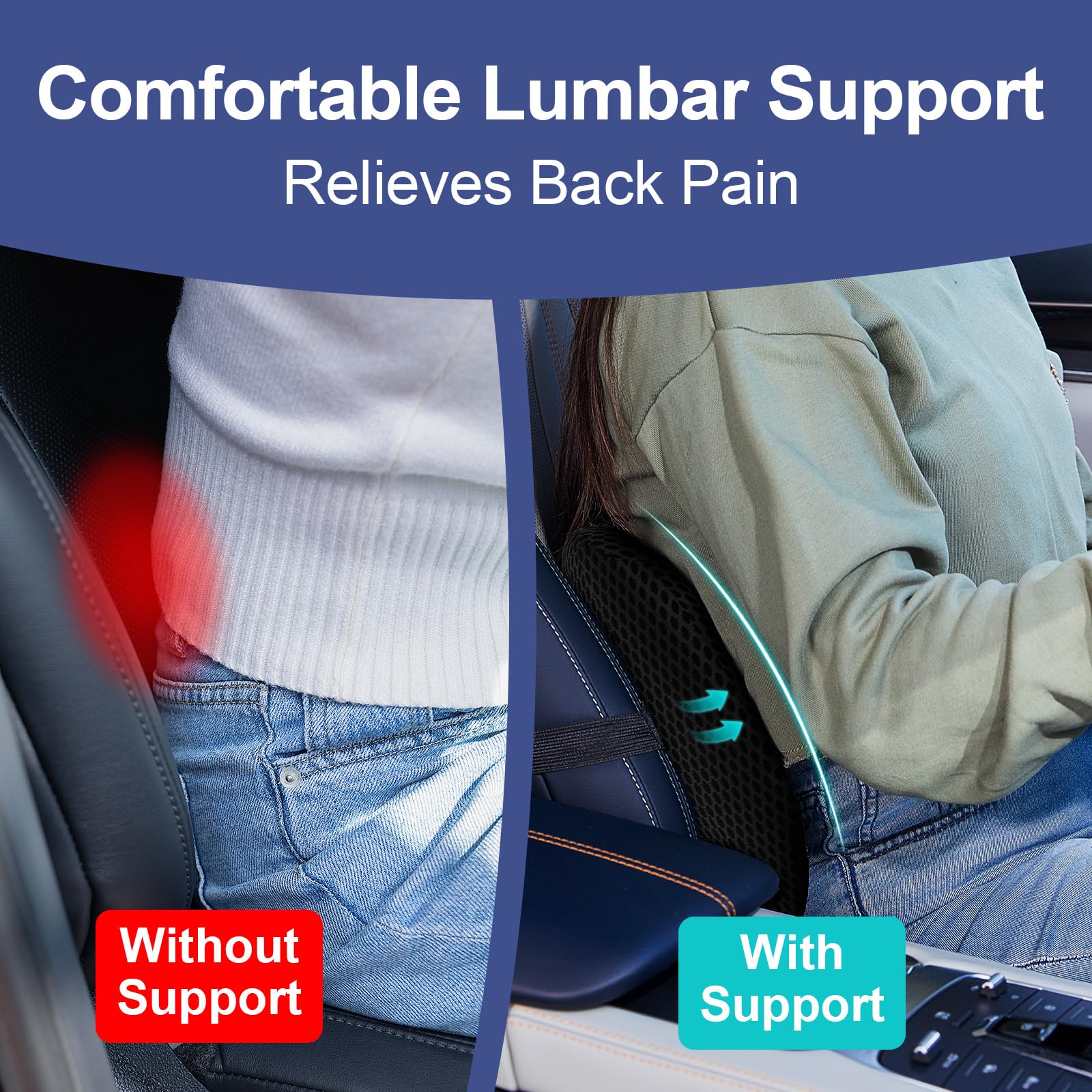 BYMECOST ergonomic driving back pillow fits confidently for reduced fatigue on road trips