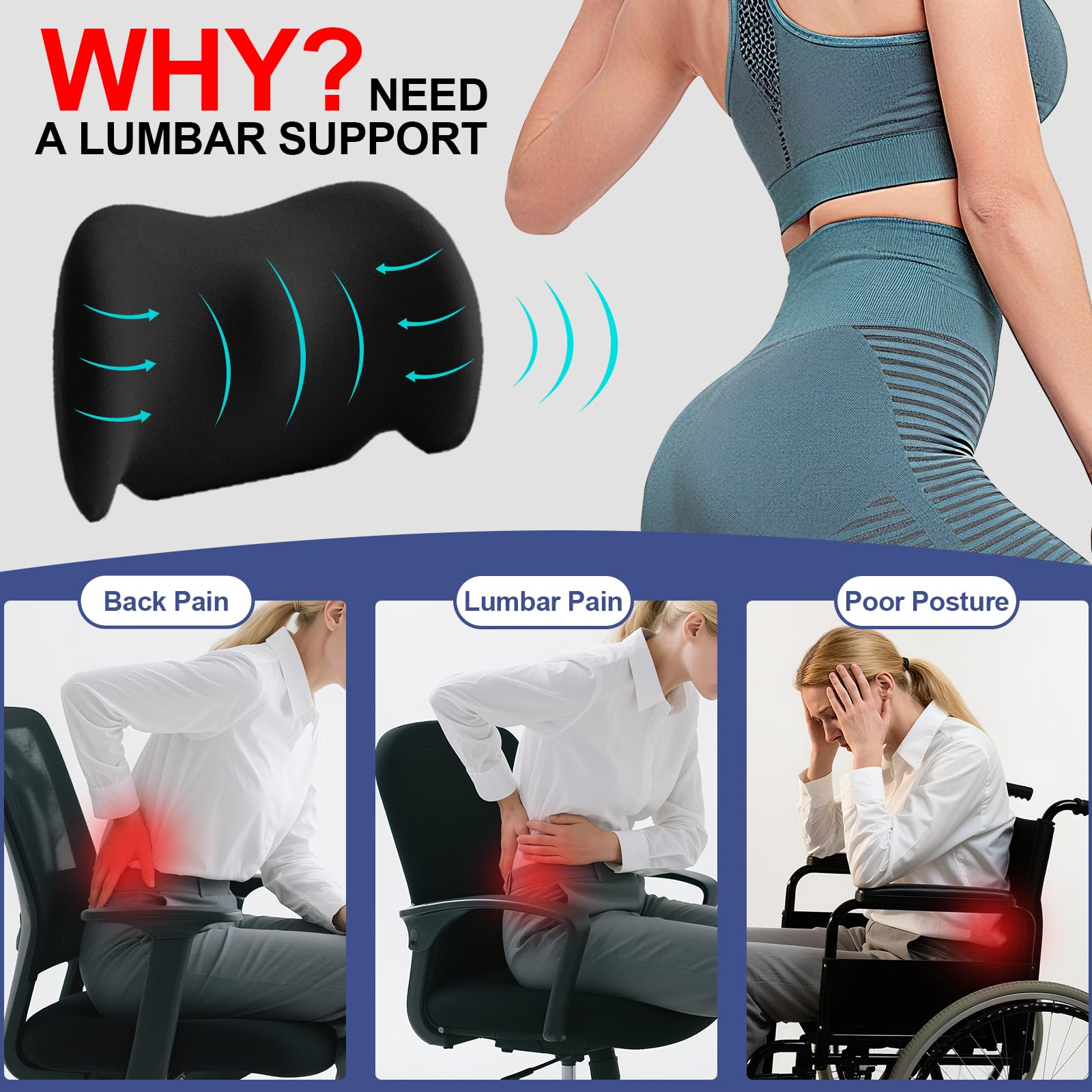 BYMECOST cushion used in a wheelchair provides steady lumbar support.