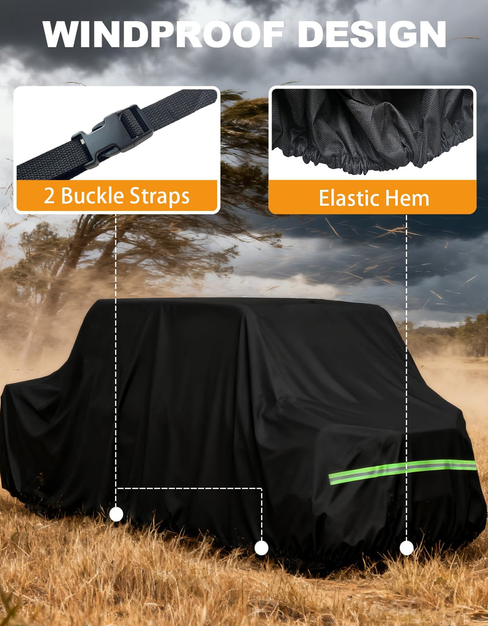 BystralX elastic hems create a snug fit to stay put during storms.