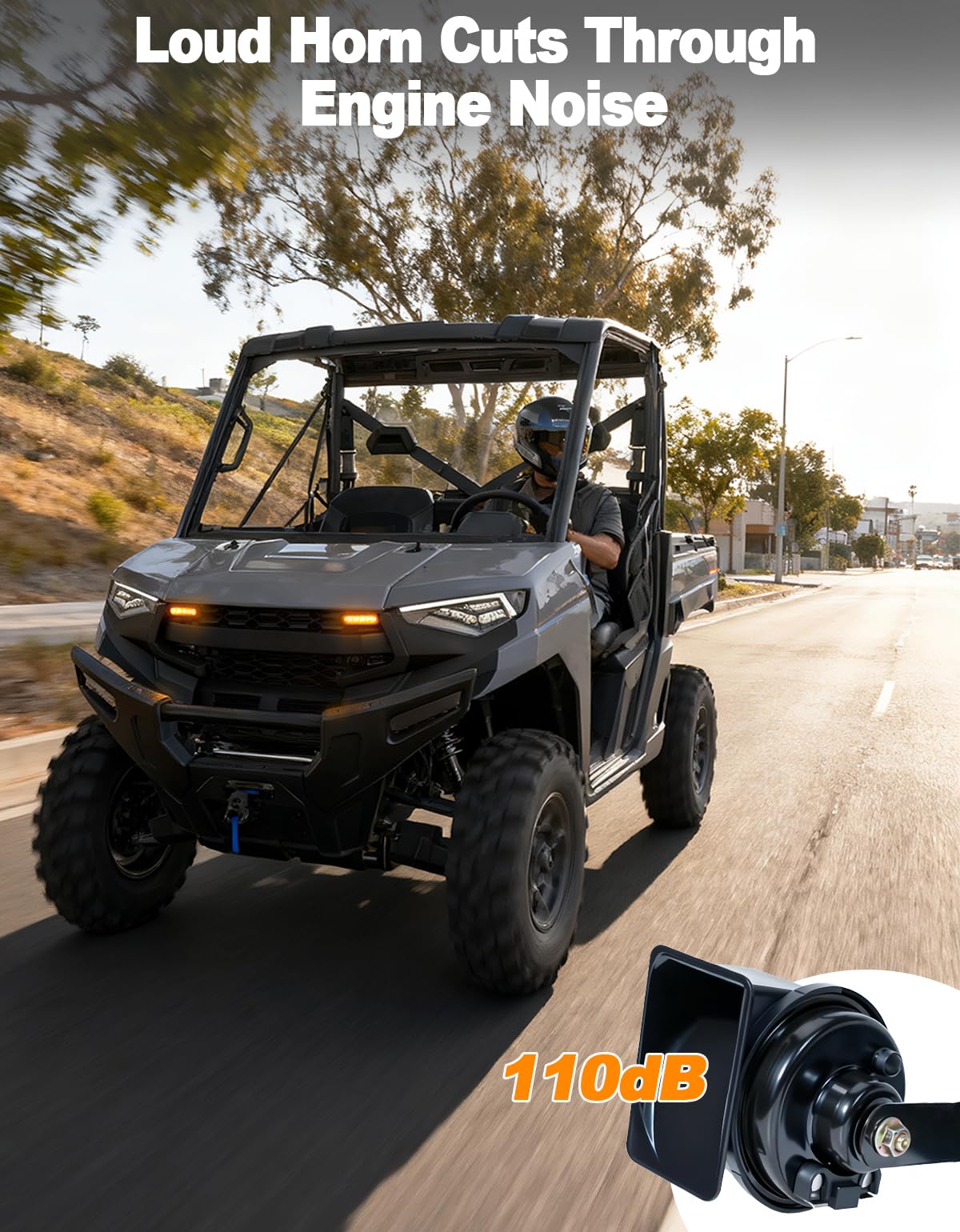 Signal lights mounted on UTV corners for optimized visibility