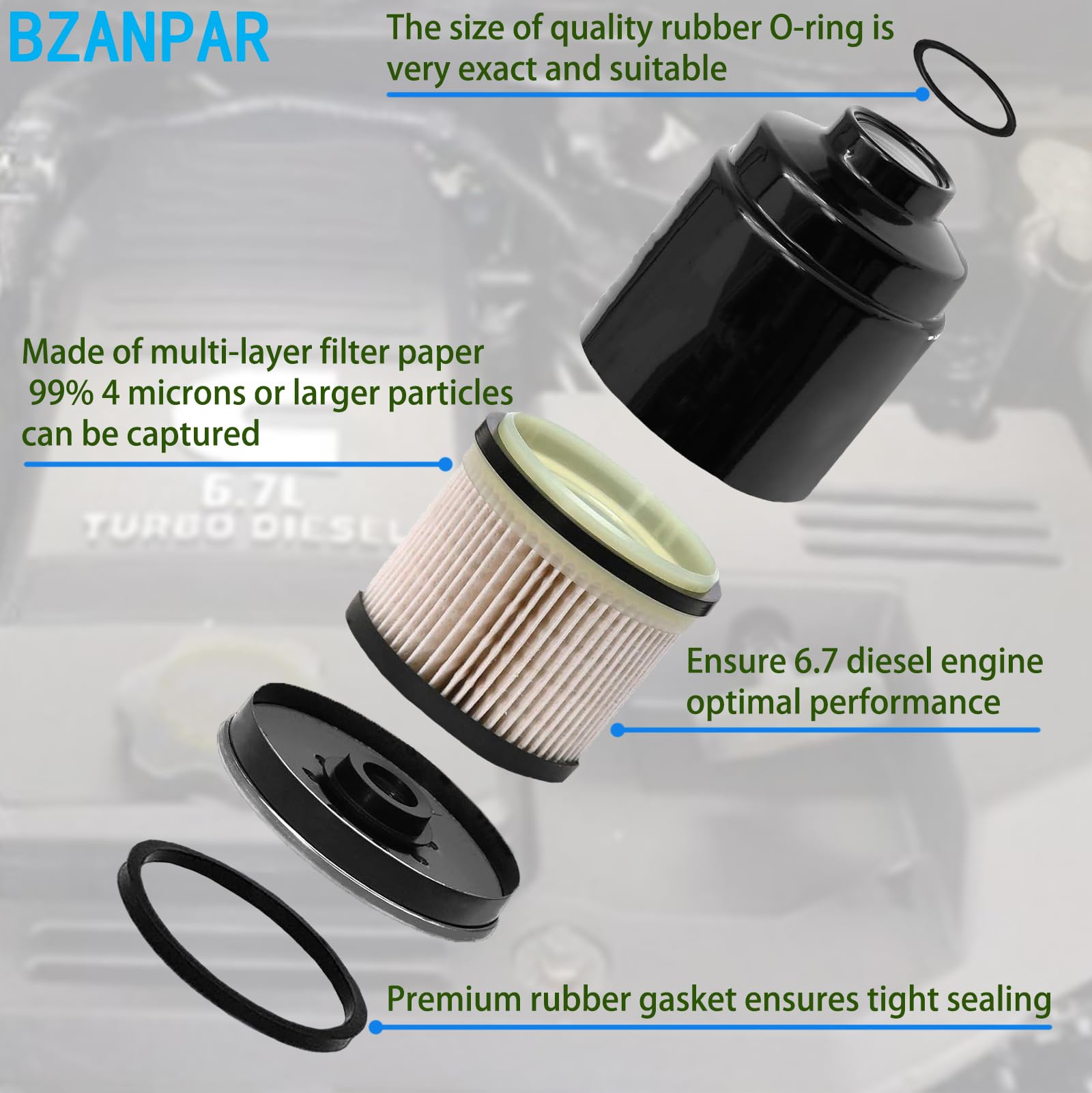 BZANPAR OE-style filter with new O-ring gasket for a secure seal