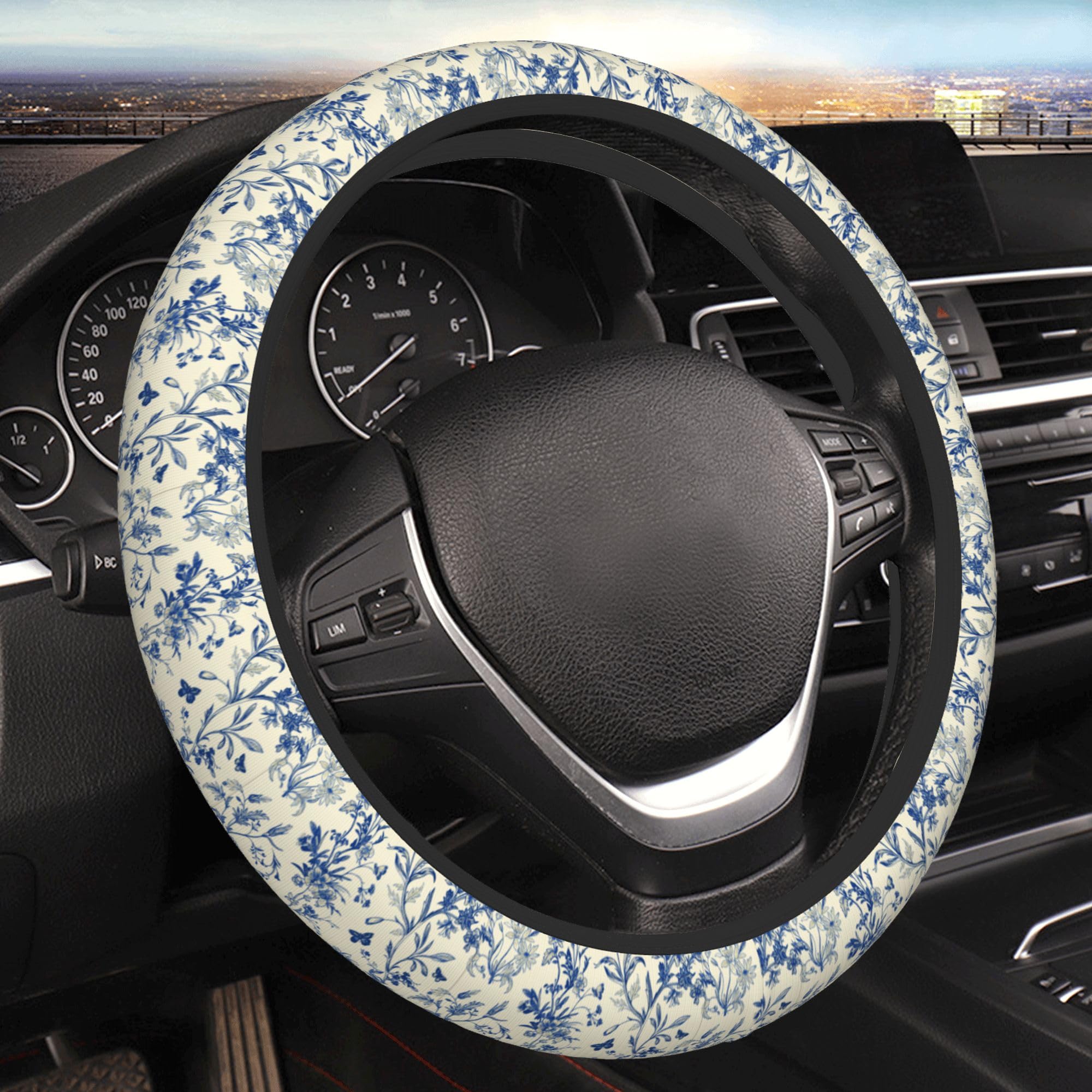 BzcjLyhbZ Floral Cute Steering Wheel Cover 15inch adds vibrant style with a comfortable grip.