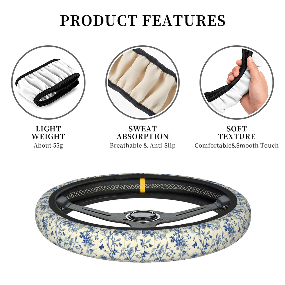 BzcjLyhbZ Floral Cute Steering Wheel Cover anti-slip inner ring improves steering control.