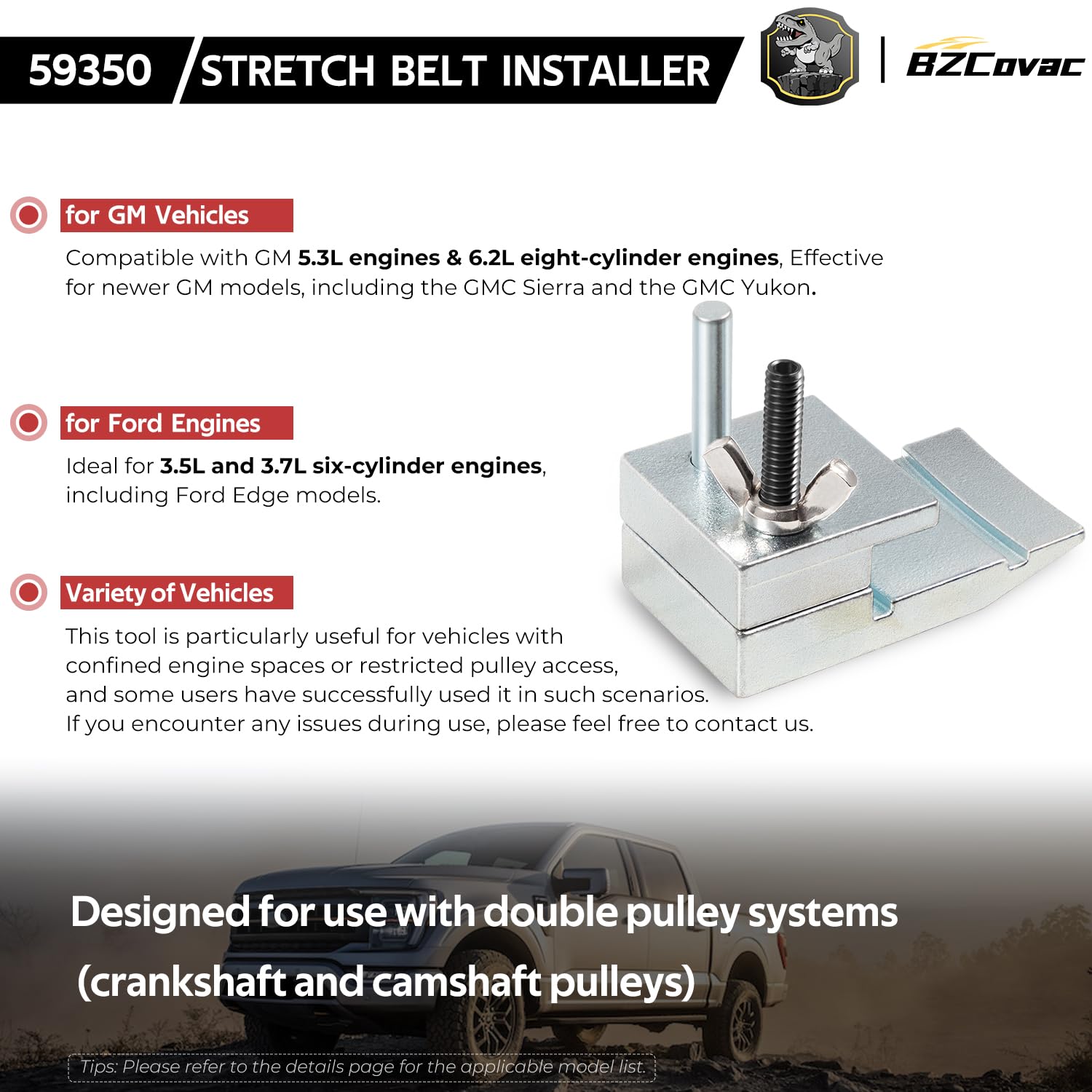 Bzcovac 59350 adjustable-components enable versatile belt sizing and pulley configurations.