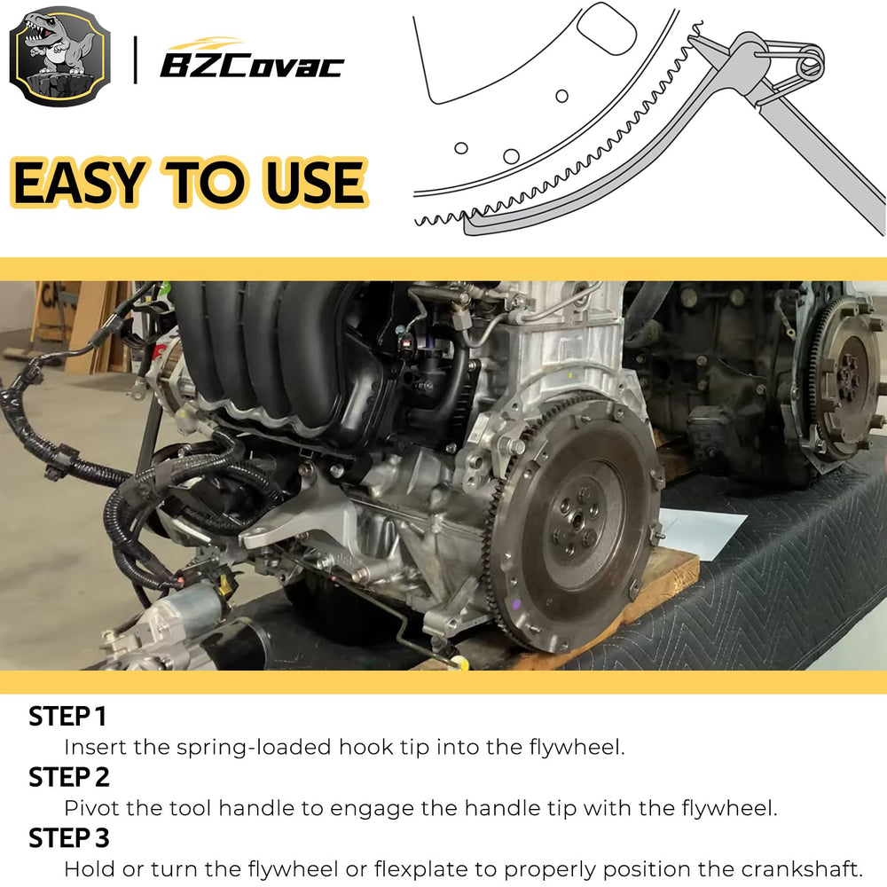 Bzcovac locking-tool holds the flywheel in place during bolt removal.