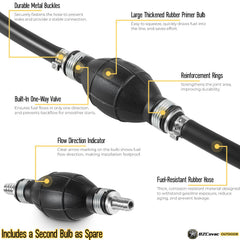 Bzcovac primer bulb with spare demonstrates quick priming for reliable startup.