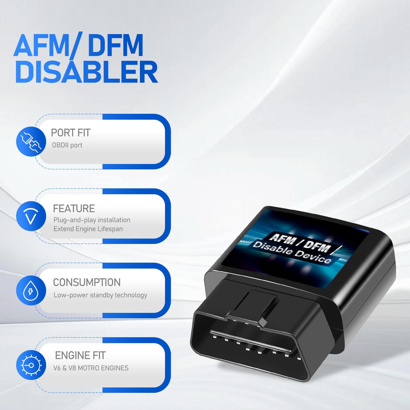Bzsunway AFM disabler plugged into OBD2 port for immediate compatibility with most V6/V8 engines.
