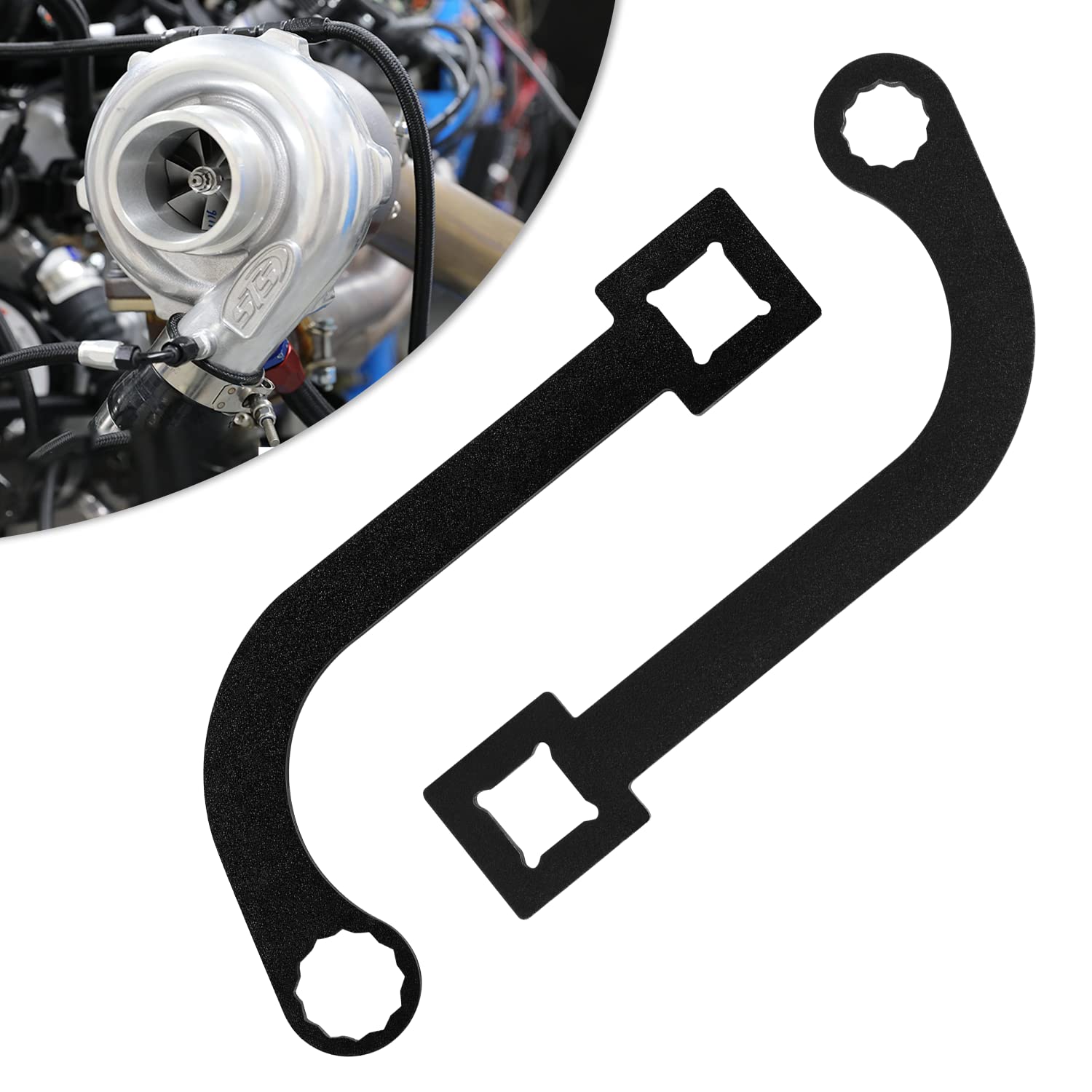 Bzumperyz upgrade 12mm/15mm turbo bolt wrench in use on a Dodge Ram 6.7L Cummins bolts.