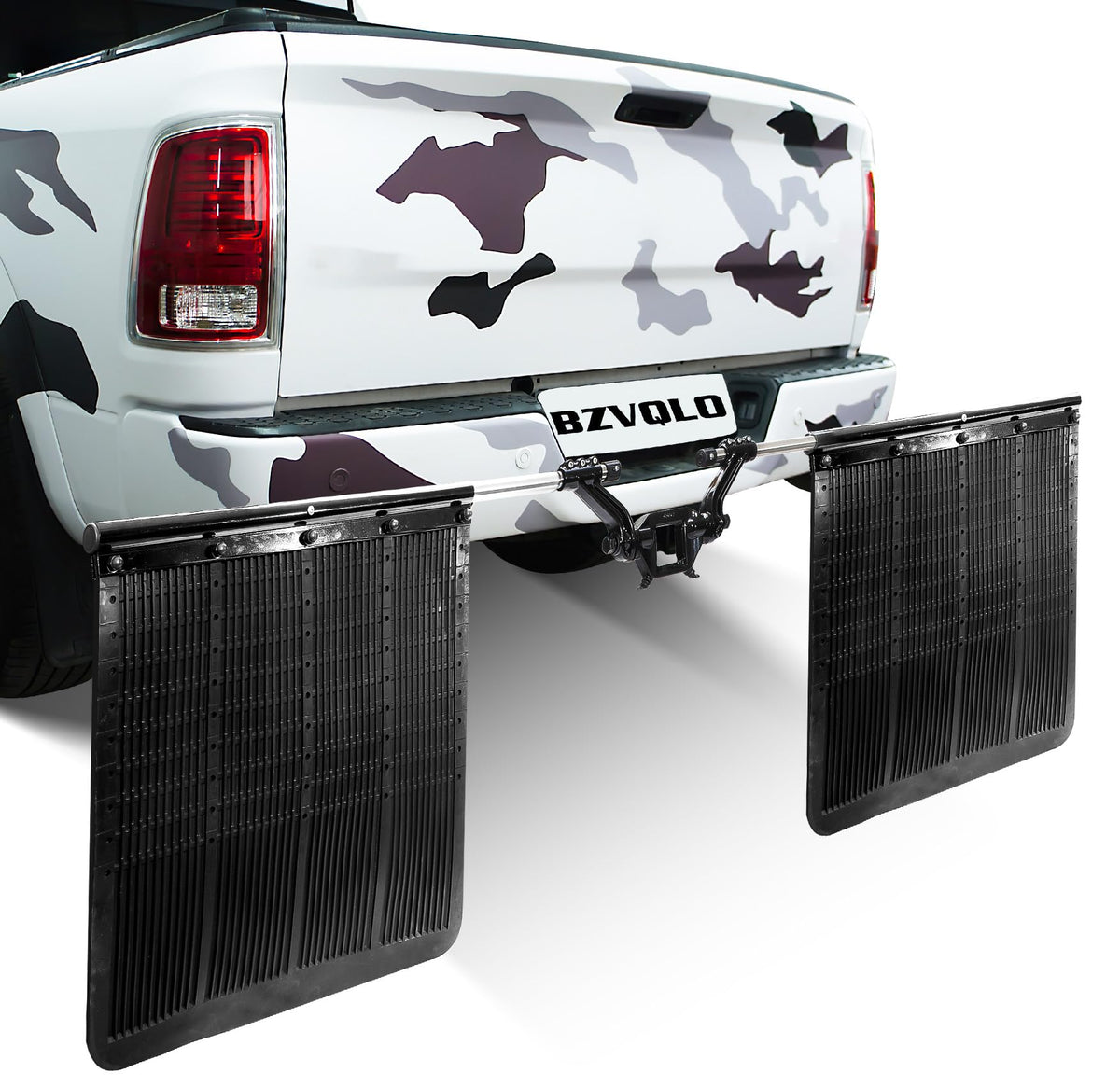 BZVQLO 00108-2 hitch mud flap assembly protects your vehicle from road debris.