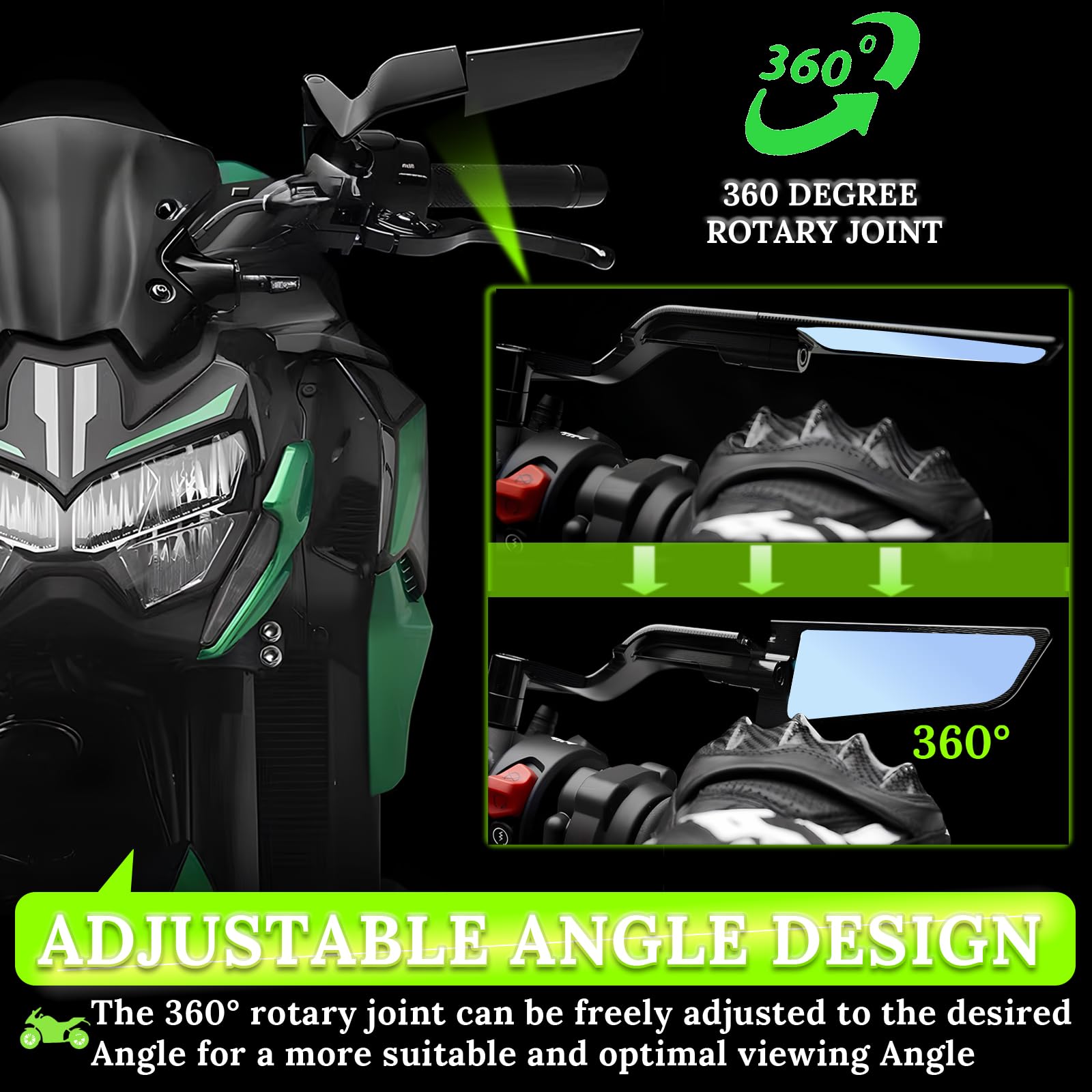 Caboriallan rear view wing open offers wide view for safer riding