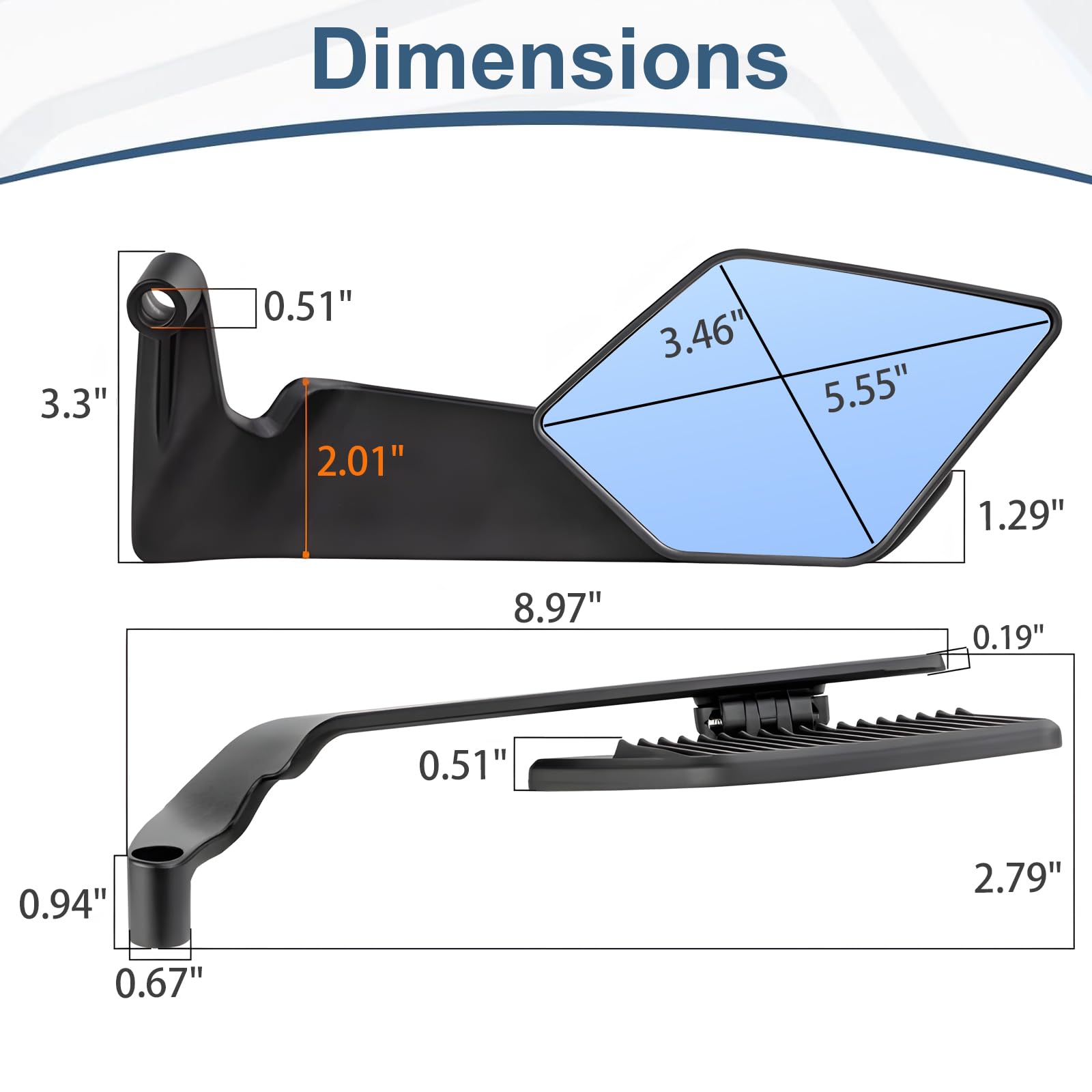 Caboriallan stealth wind wing mirror in closed position showing aerodynamic silhouette.