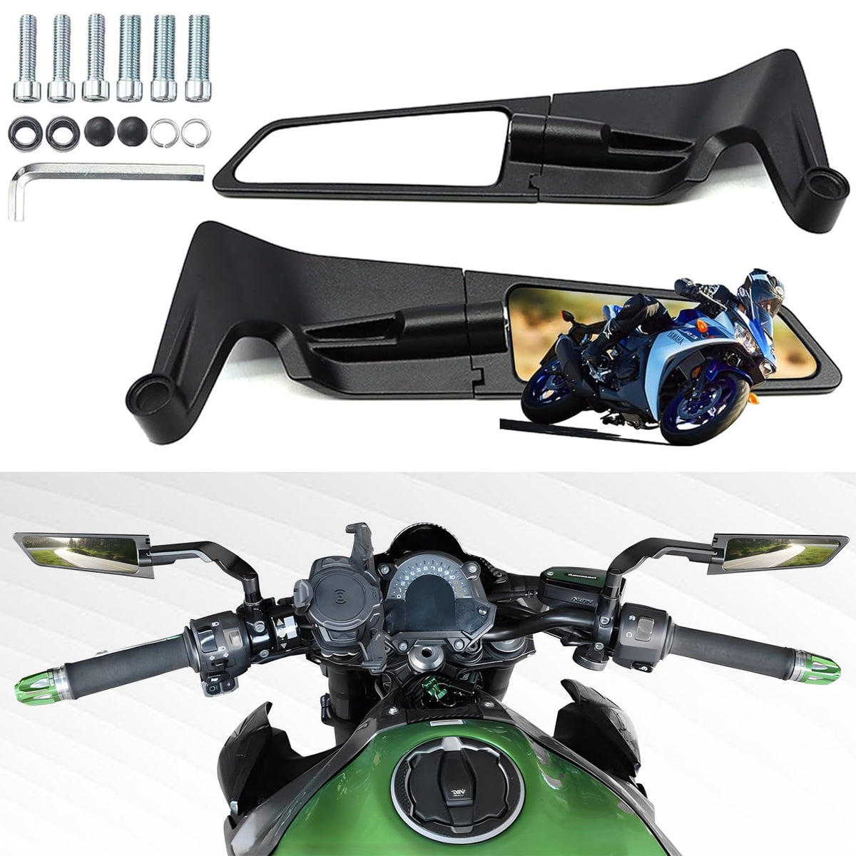 Caboriallan rearview mirror wing closed for stealth style and reduced drag.