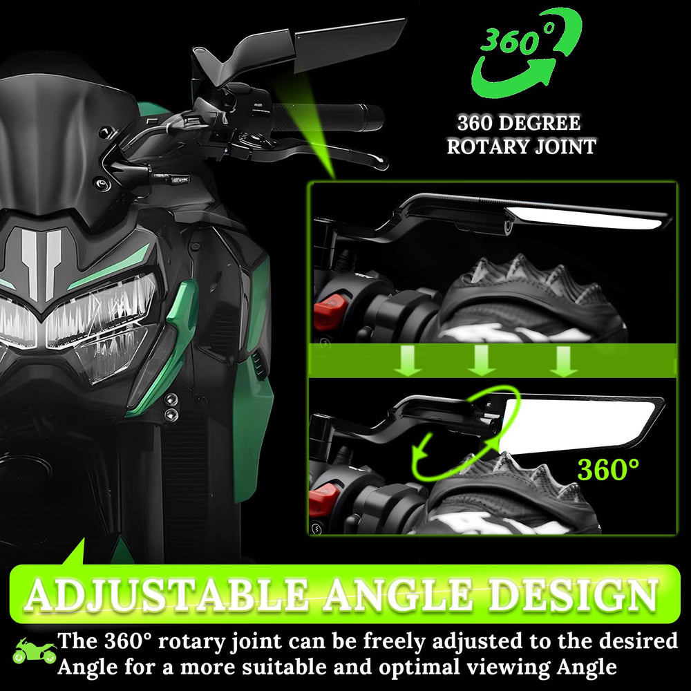 Caboriallan rearview mirror wing open offers wider field of view for safer riding.