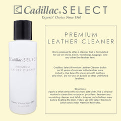 Cadillac Select Premium Leather Protector bottle forming an invisible protective barrier against stains and UV damage.