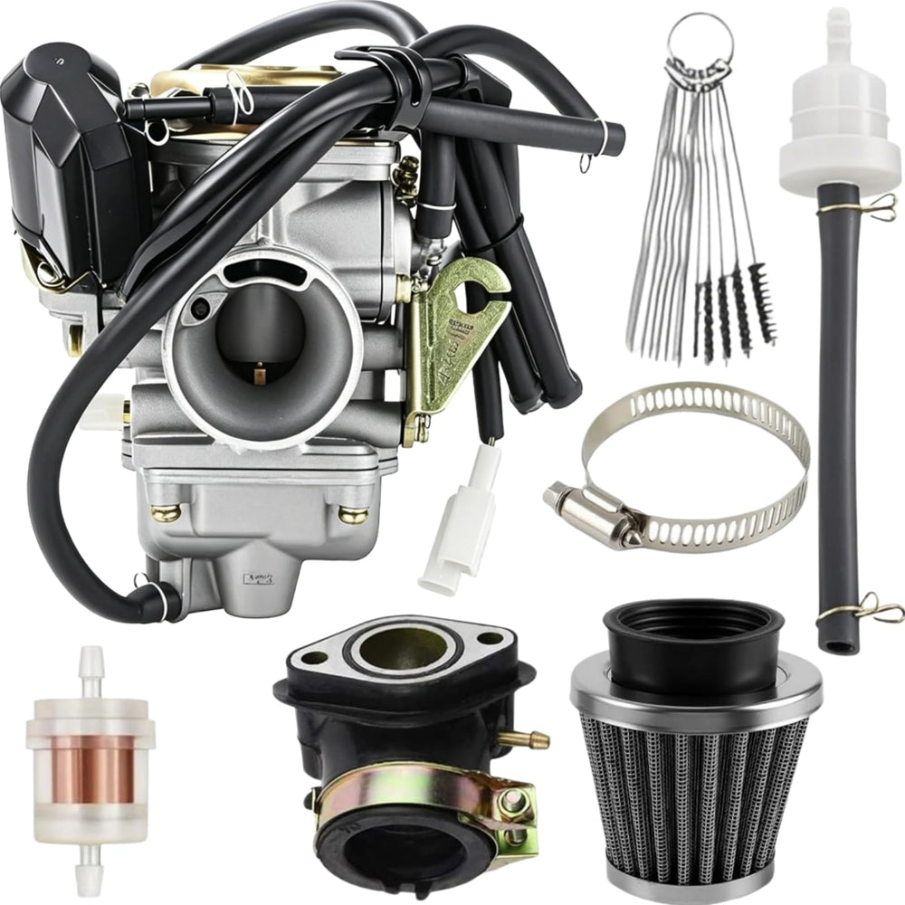 CAFEZAYO PD24J carburetor with intake improves throttle response for 150cc GY6 engines.