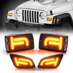 CAFOPAR Brighter TJ LED front-left signal with smoked lens for improved visibility.