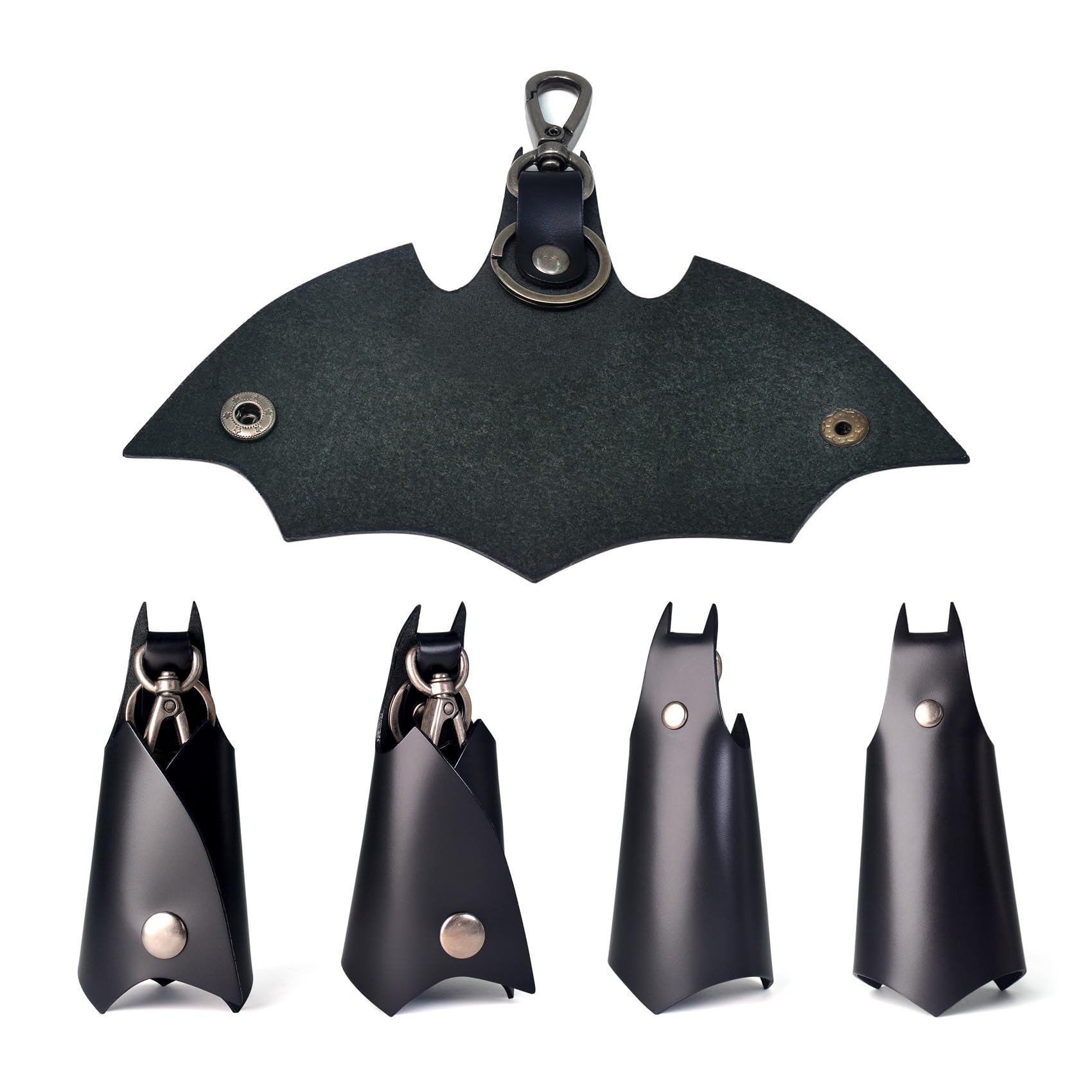 CAILLU Leather Bat Keychain back view, refined craftsmanship and secure key retention.