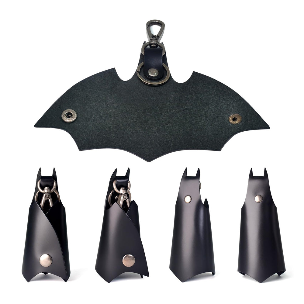 CAILLU Leather Bat Keychain back view, refined craftsmanship and secure key retention.