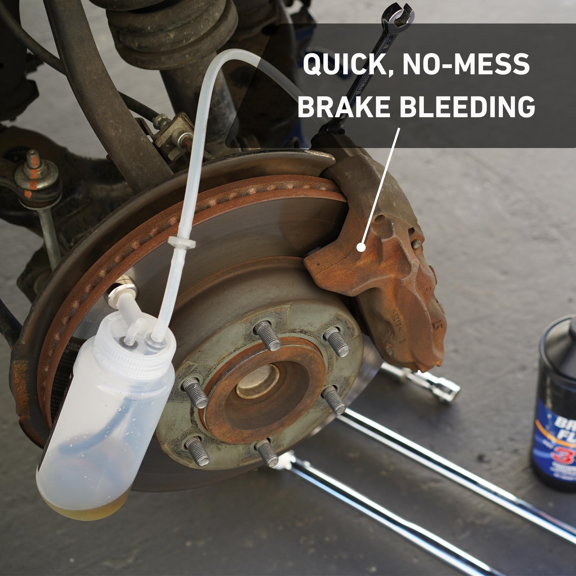 16-inch hose reach helps you access hard-to-reach calipers and bleeder screws.