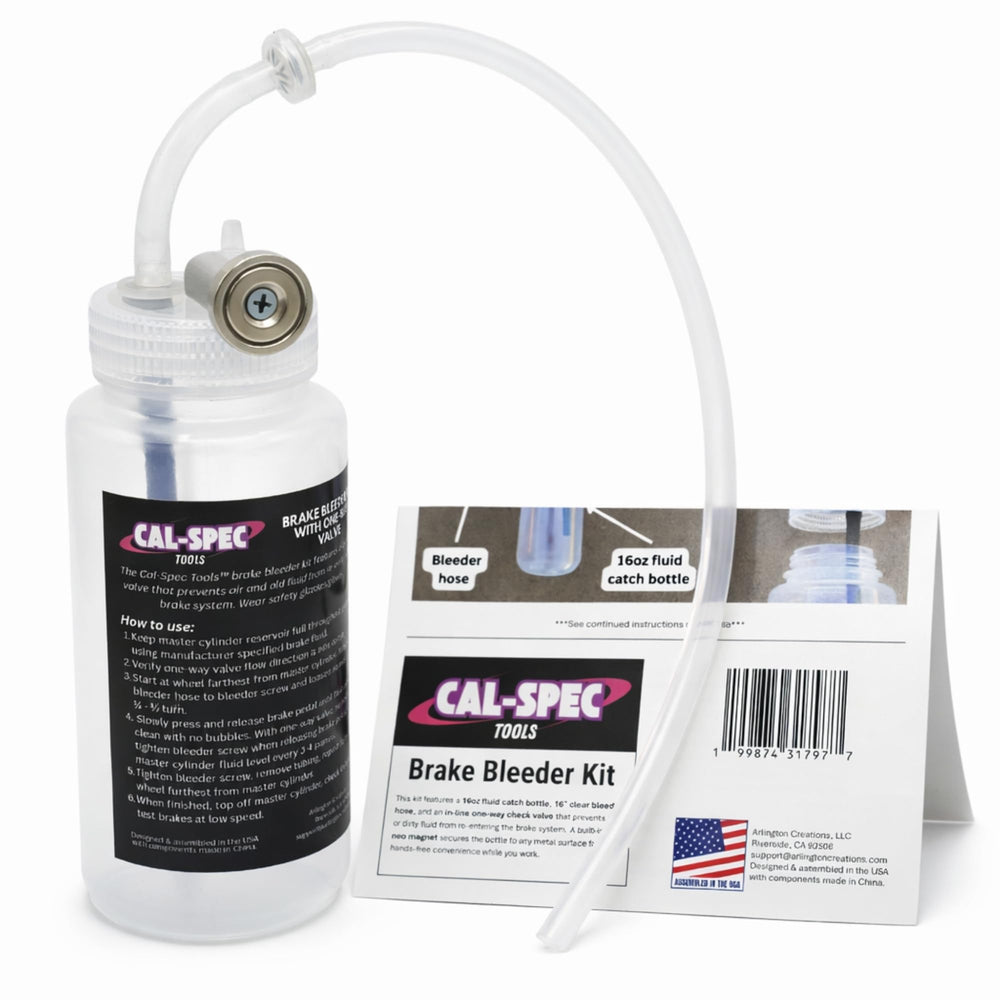 Cal-Spec Tools brake bleeder kit with a built-in one-way valve for clean bleeding.