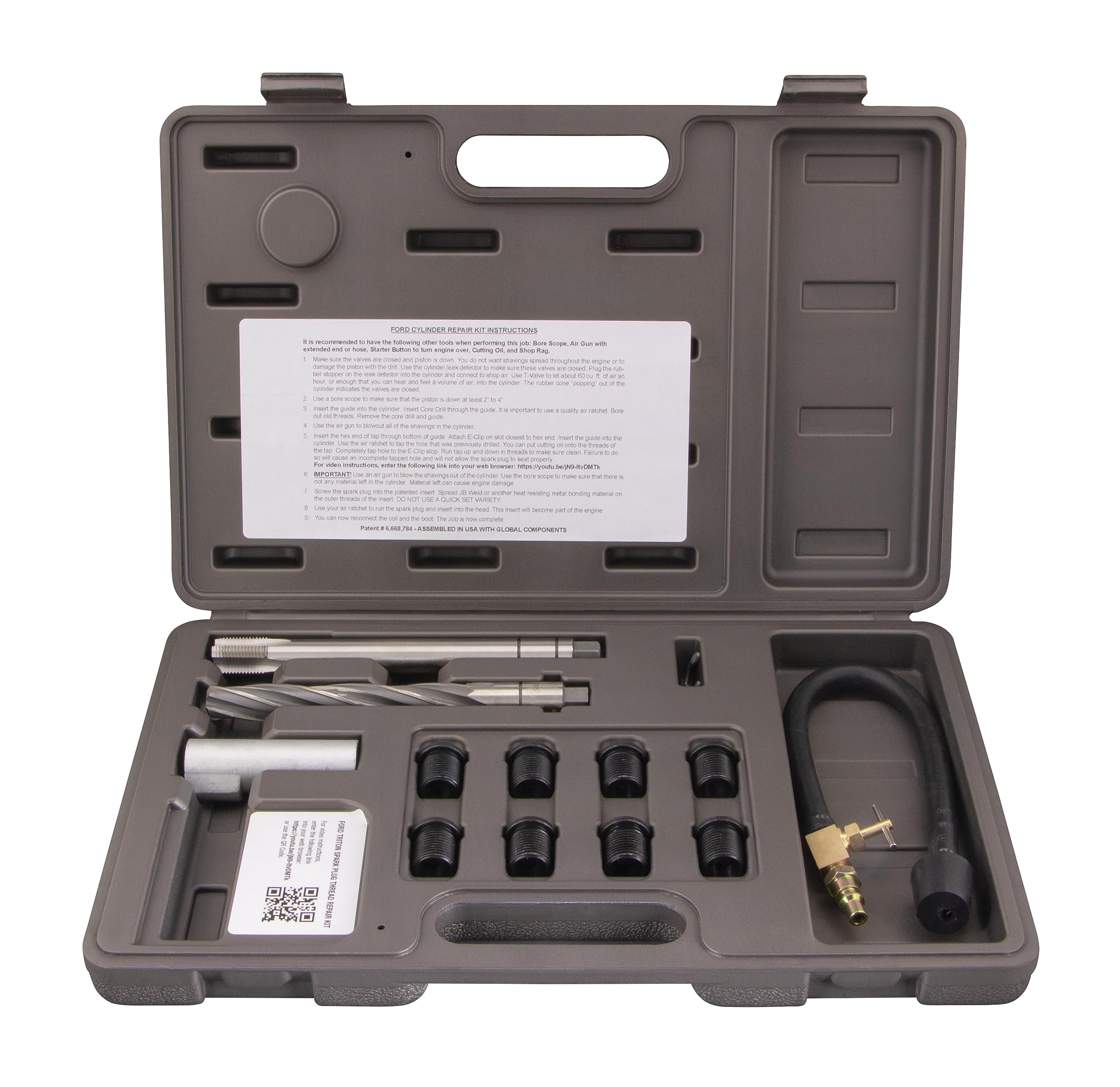 Cal-Van Tools 38900 kit overview for Ford Triton engines, quick spark plug thread repair.