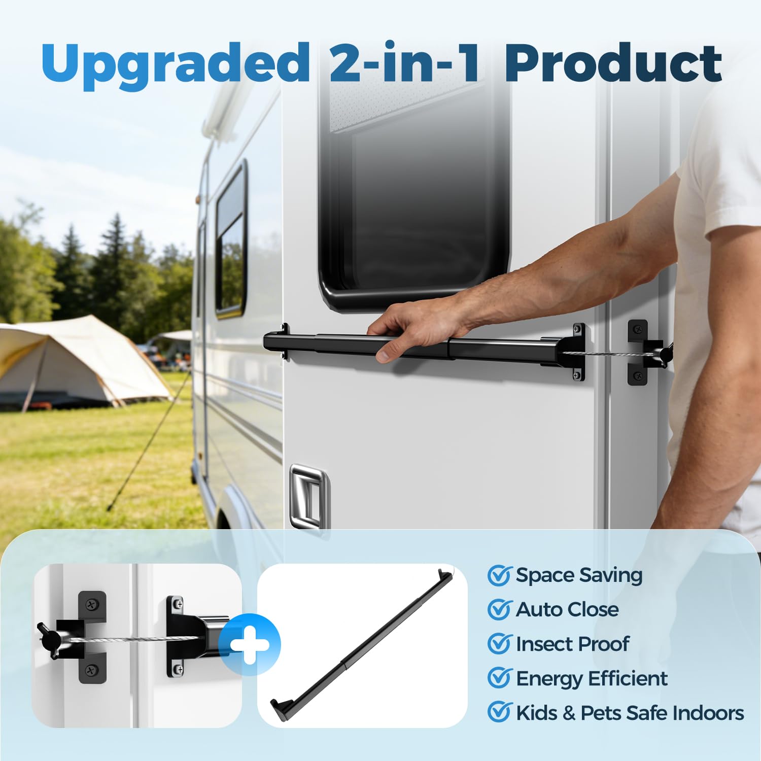 Calanofin auto closer keeps the screen door shut to reduce bugs.