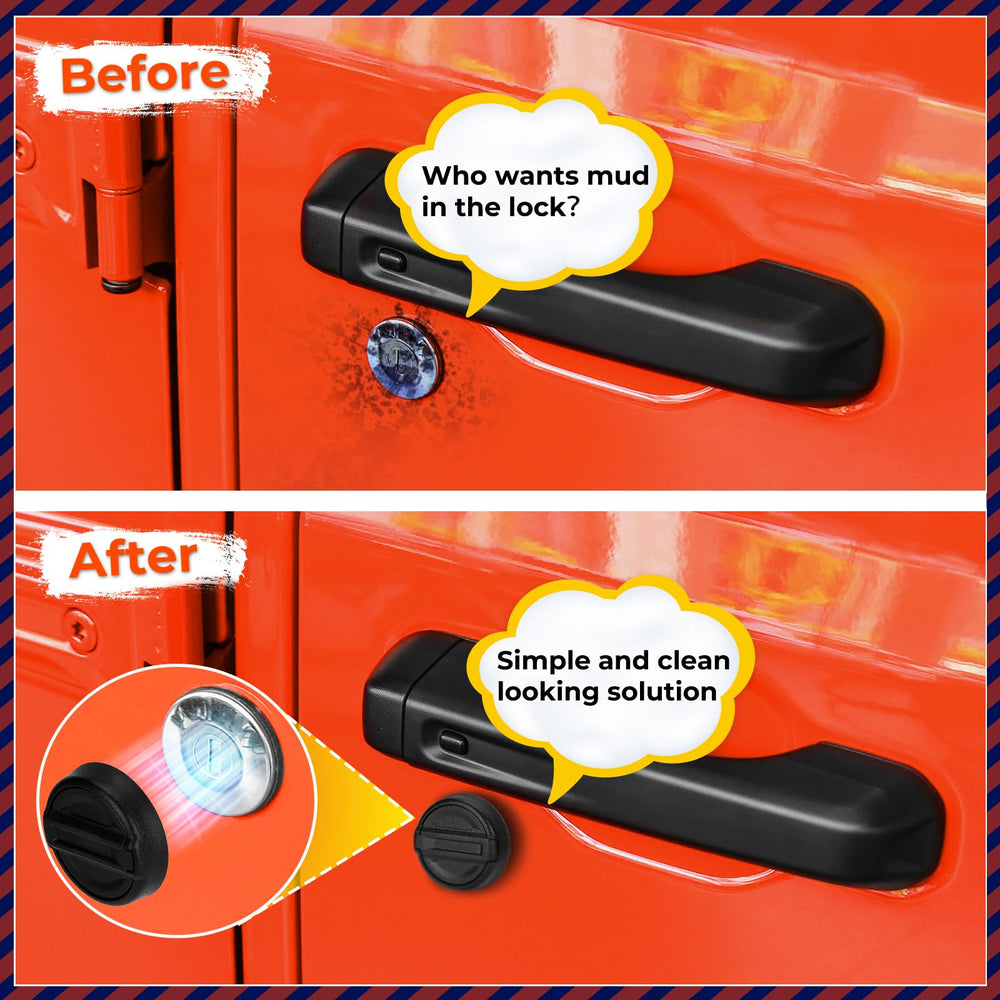CALBEAU keyhole cover matte finish design enhances Jeep JK aesthetics and keeps keyhole clean