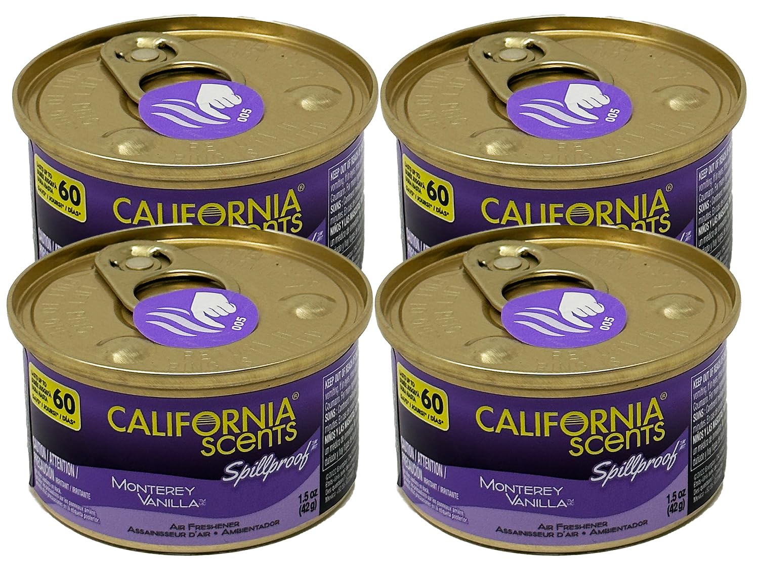 California Scents spillproof air freshener can in Monterey Vanilla for long-lasting fragrance and odor control.