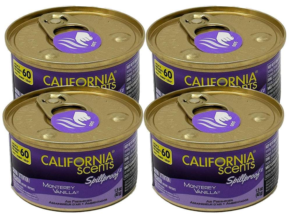 California Scents spillproof air freshener can in Monterey Vanilla for long-lasting fragrance and odor control.