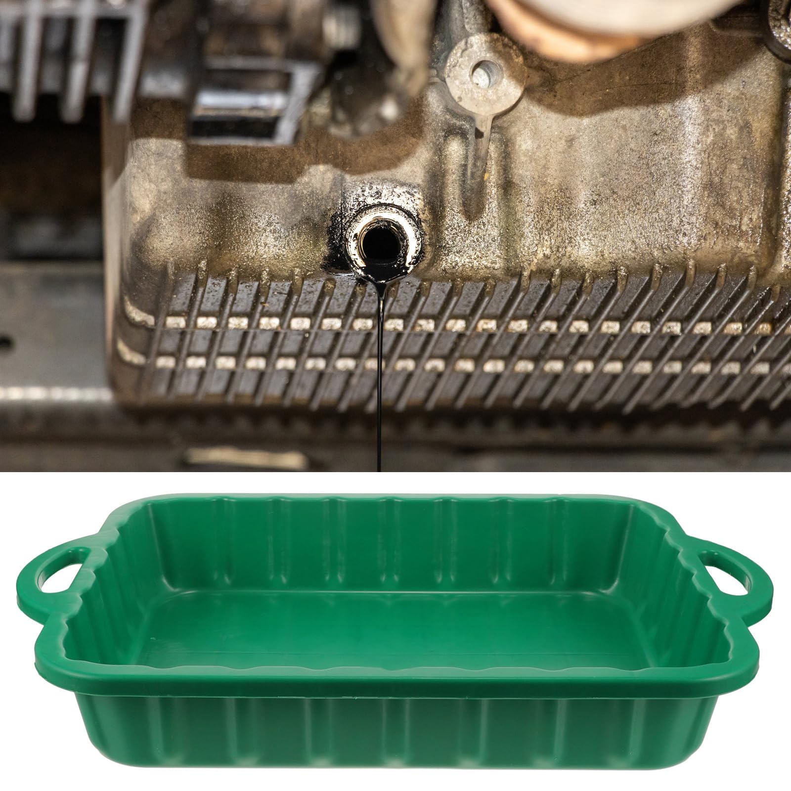 CALLARON oil drain pan integrated into a well-organized workshop setup.
