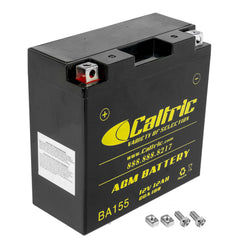 Caltric AGM battery front view shows compact fit for Yamaha XVS1100A.