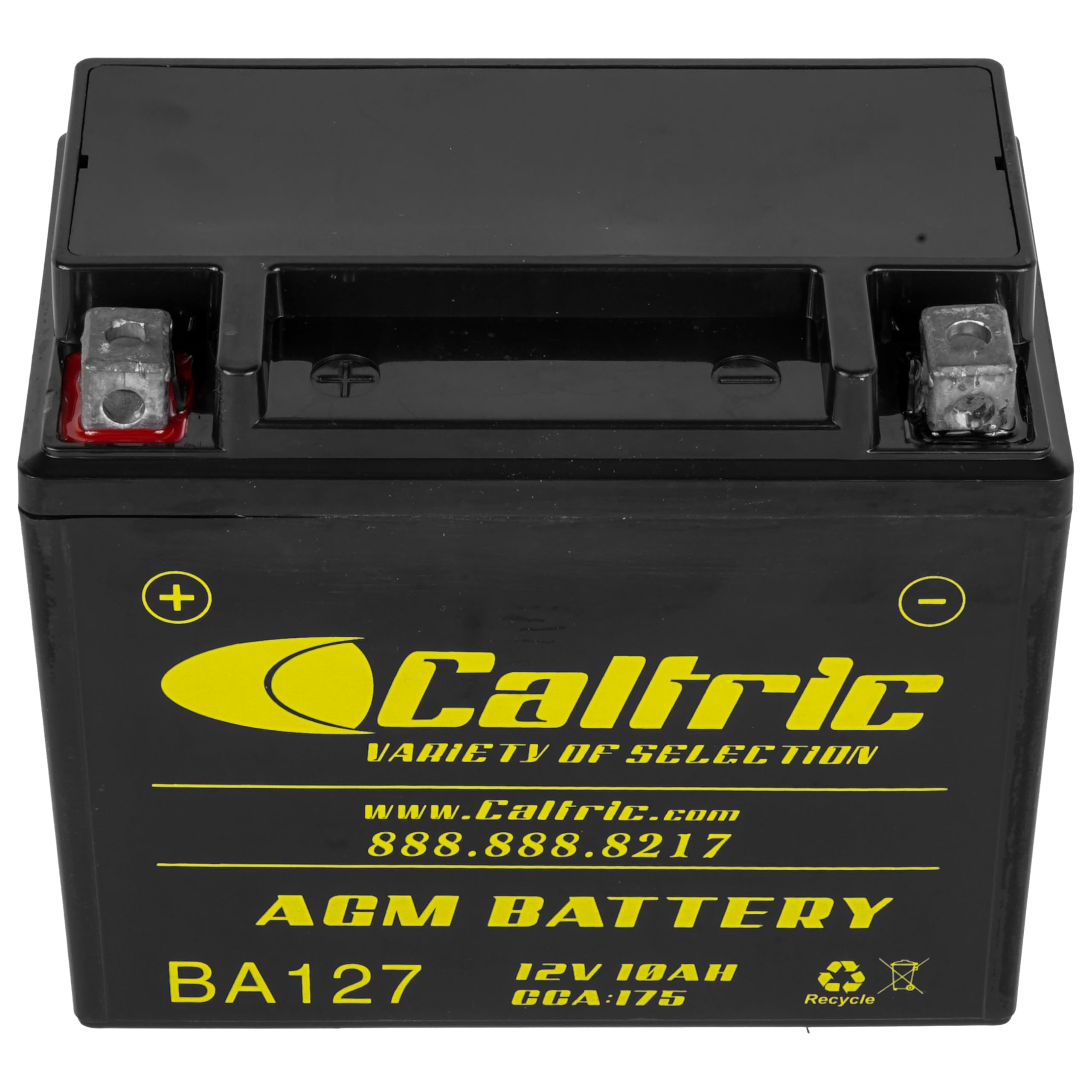 Caltric AGM battery packaging highlights maintenance-free design