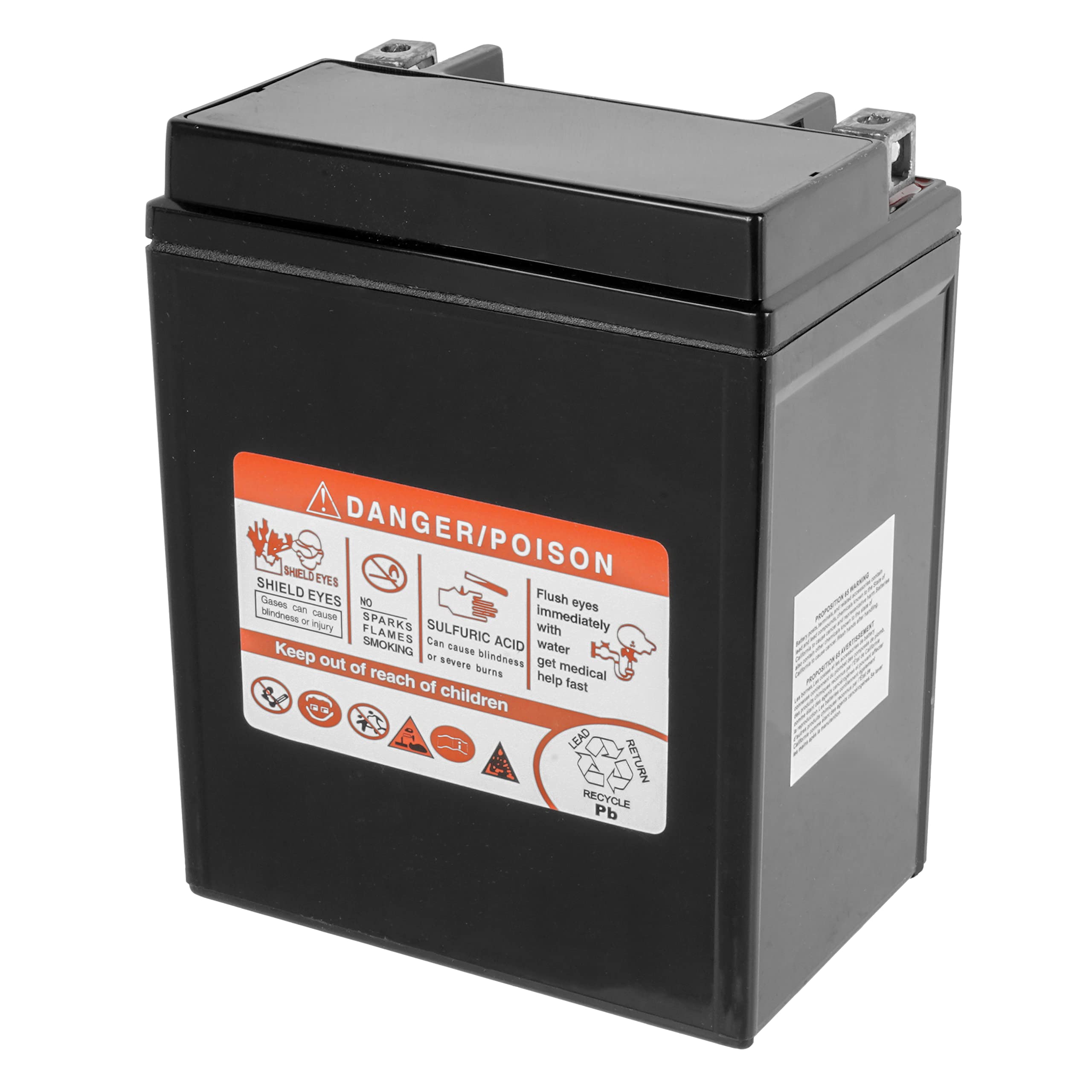 Caltric AGM battery YTX14AH-BS label shows compatibility and maintenance-free design.