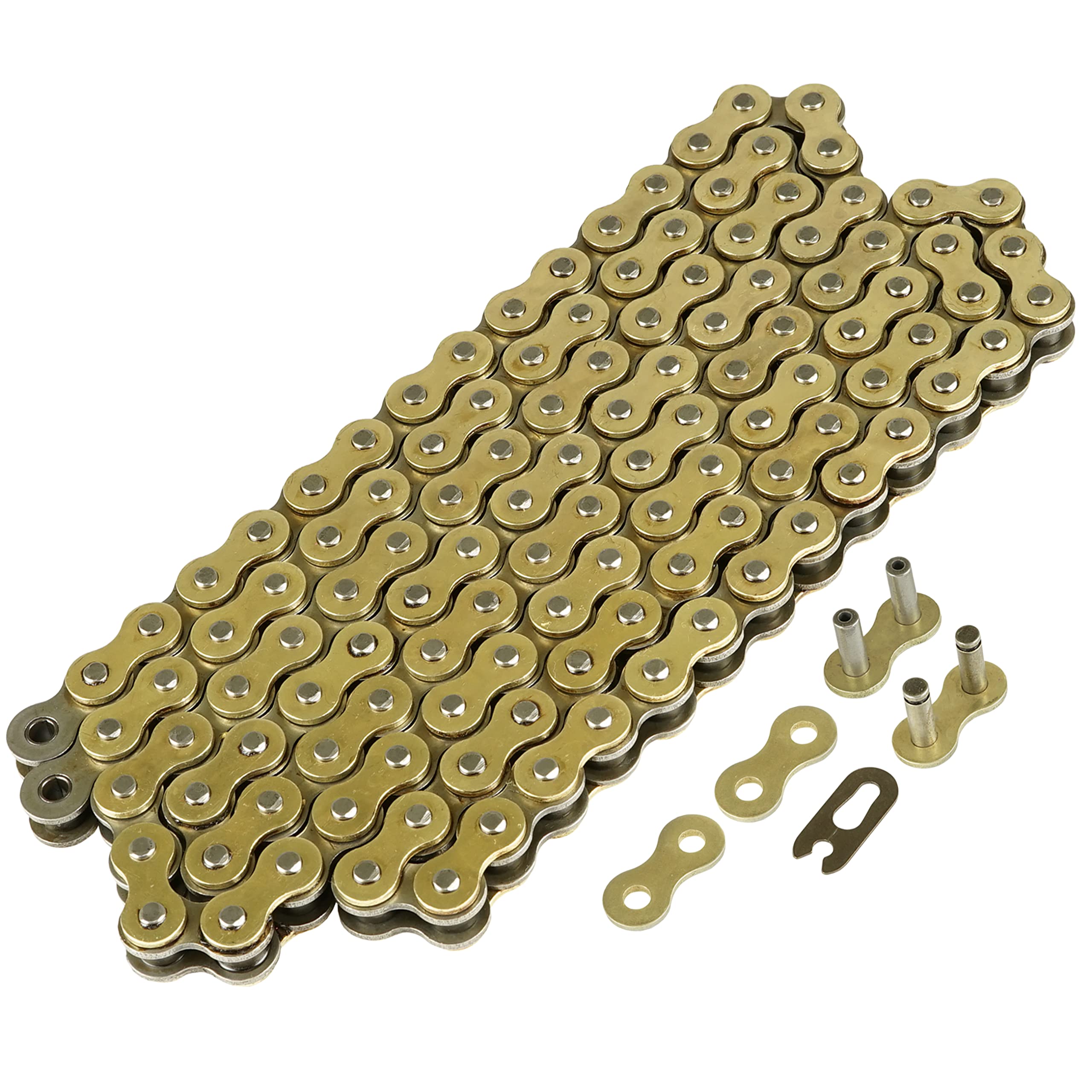 Caltric drive chain packaging includes master link for easy setup.