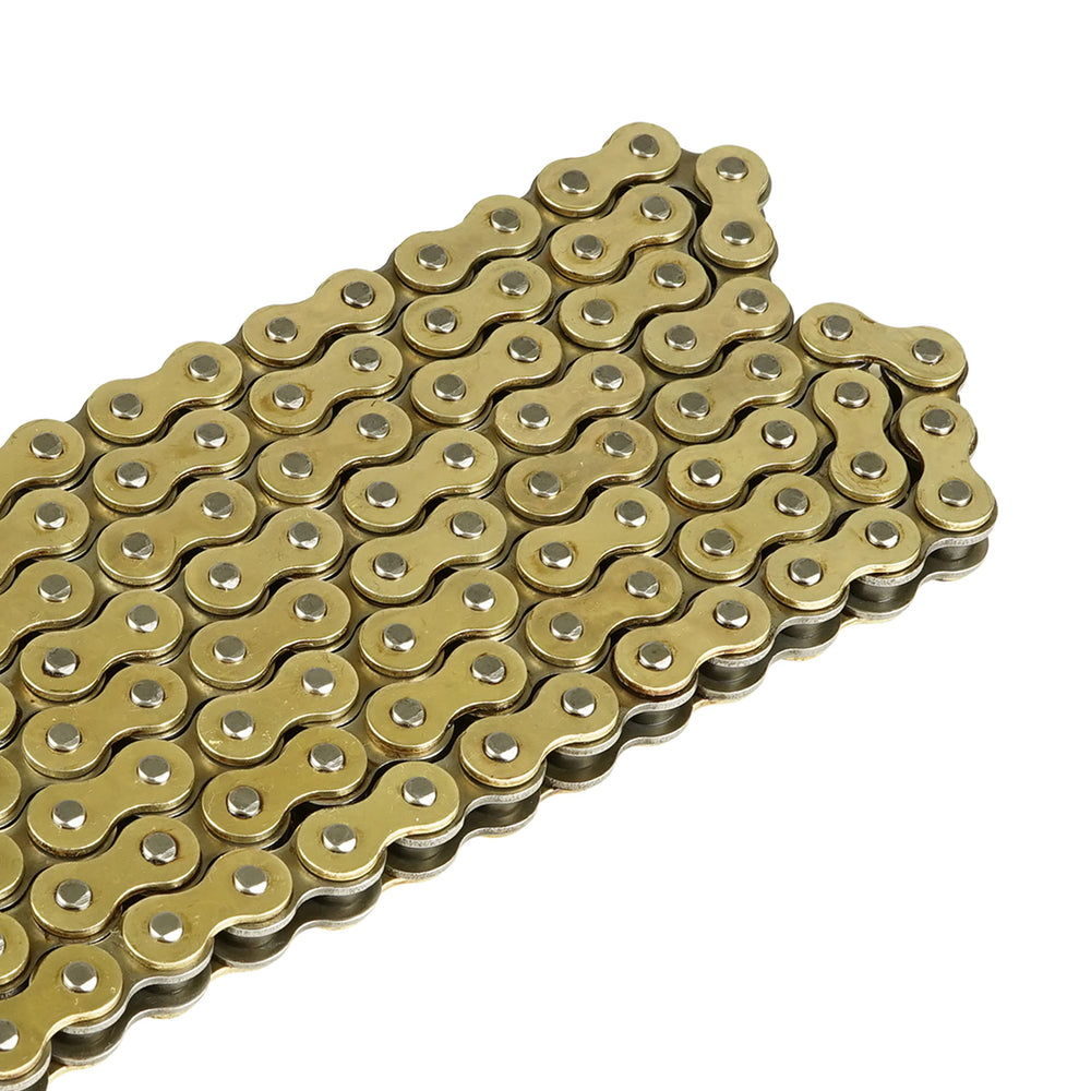 Caltric Golden chain on a dirt bike shows reliable performance on rough terrain.