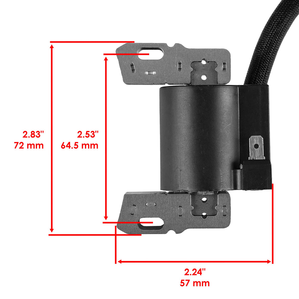 Caltric ignition coil for John Deere LA105 closeup highlights durable windings for smooth operation.