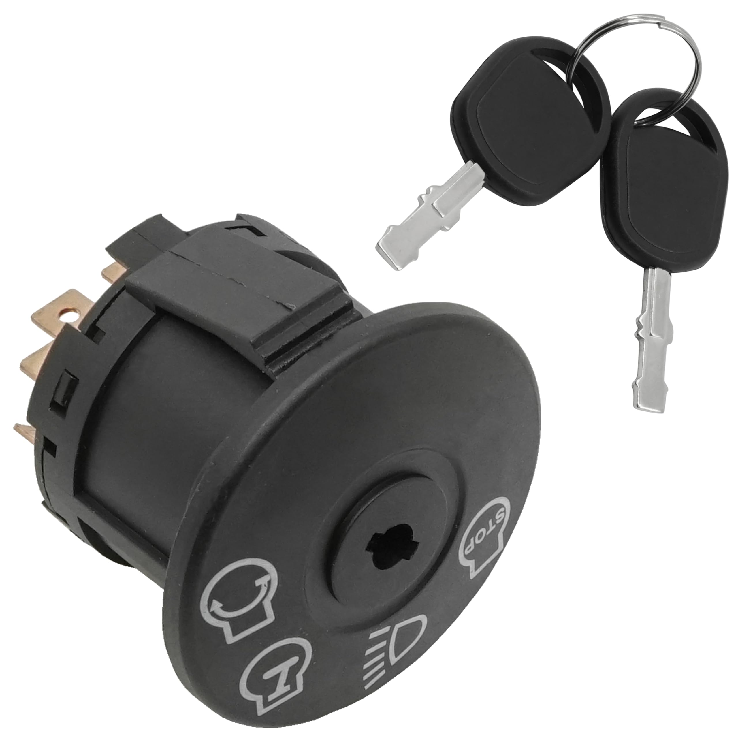 Caltric rotary ignition switch close-up showing durable construction for Deere machines