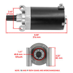 Close-up of Caltric starter showing 12V CCW drive for engine engagement.
