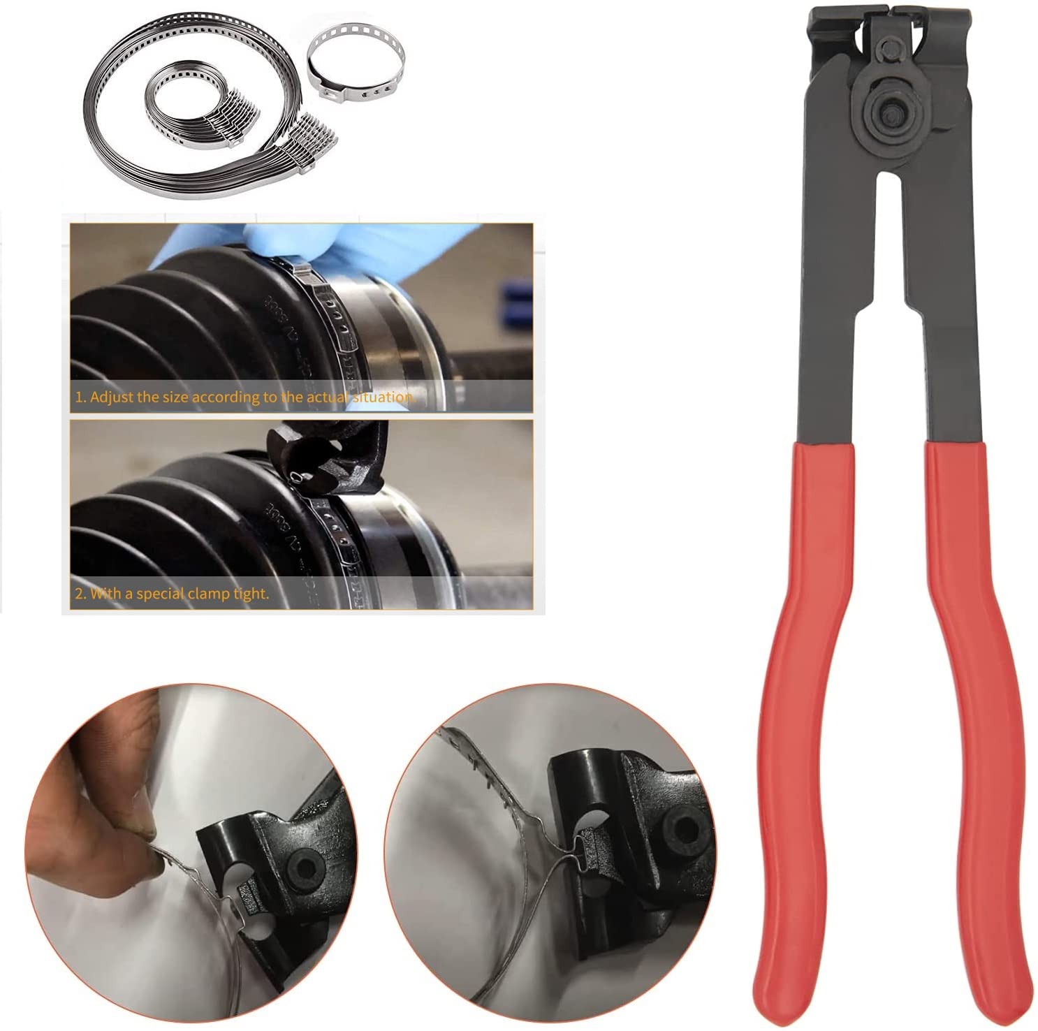 CALU LUKY 24-piece CV boot clamp kit demonstrating small and large clamps.