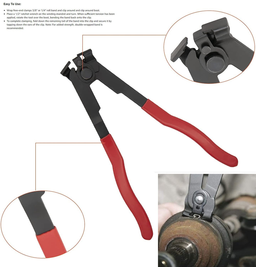 CALU LUKY ear-type clamp pliers for quick tensioning and securing CV boot bands.