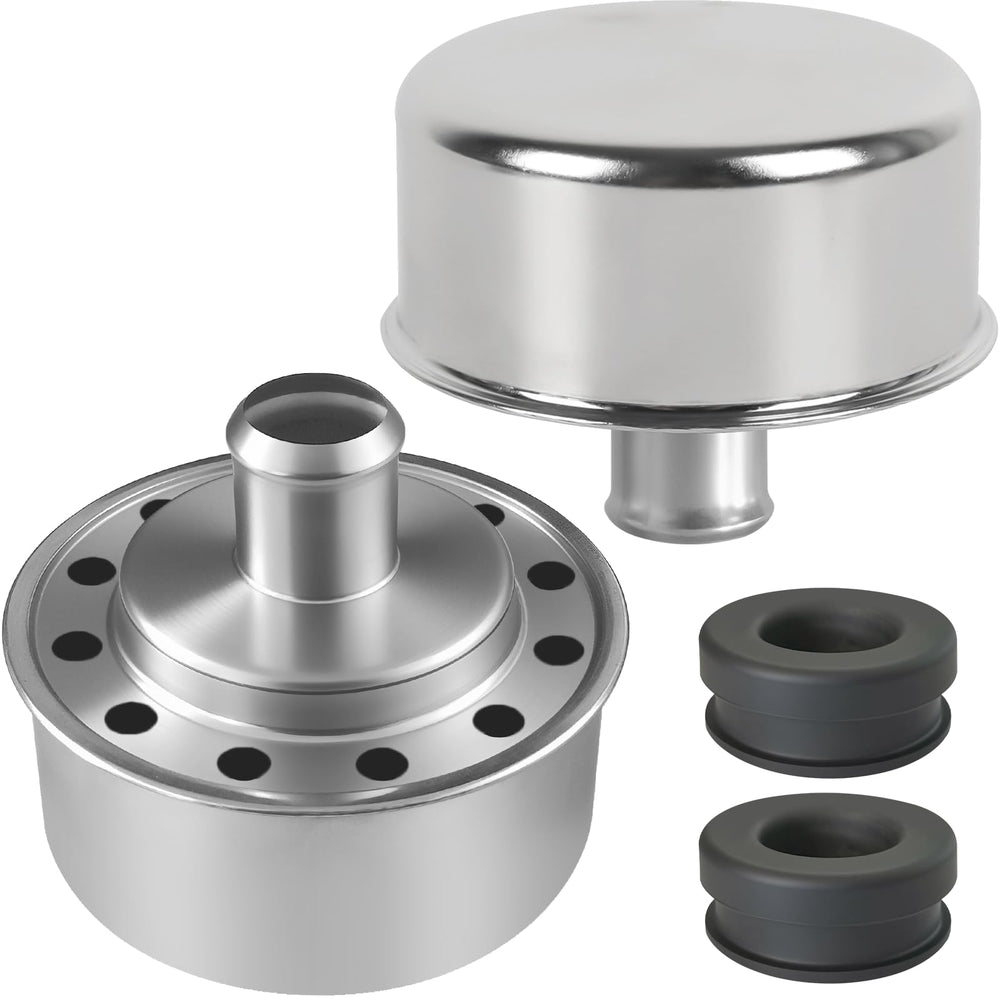 Calvana 4299 chrome valve cover breather with durable steel housing for a sleek engine bay