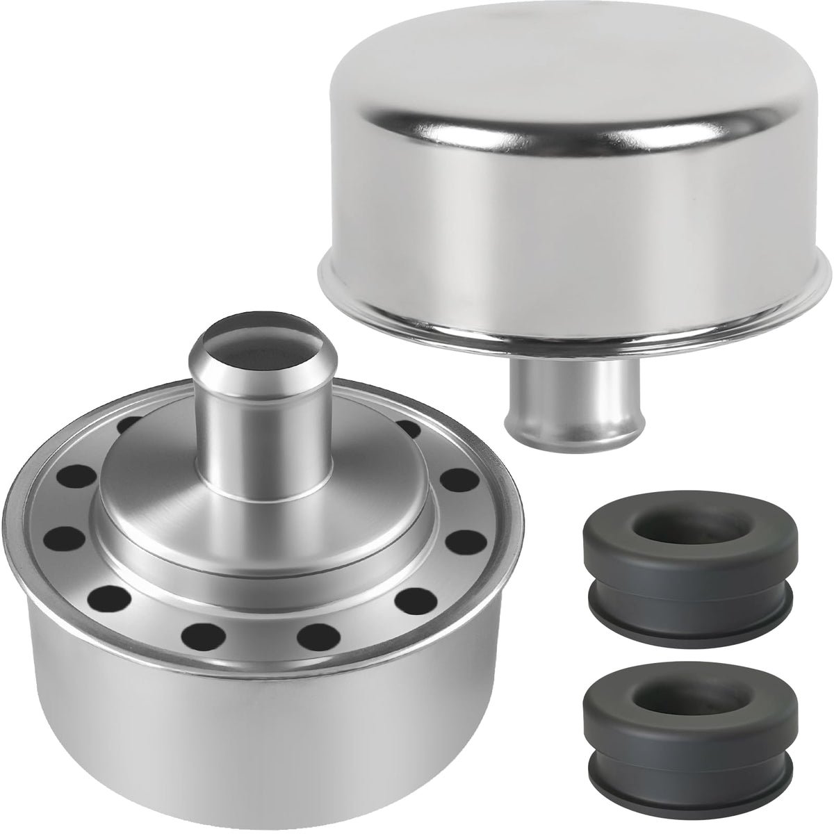 Calvana 4299 chrome valve cover breather with durable steel housing for a sleek engine bay