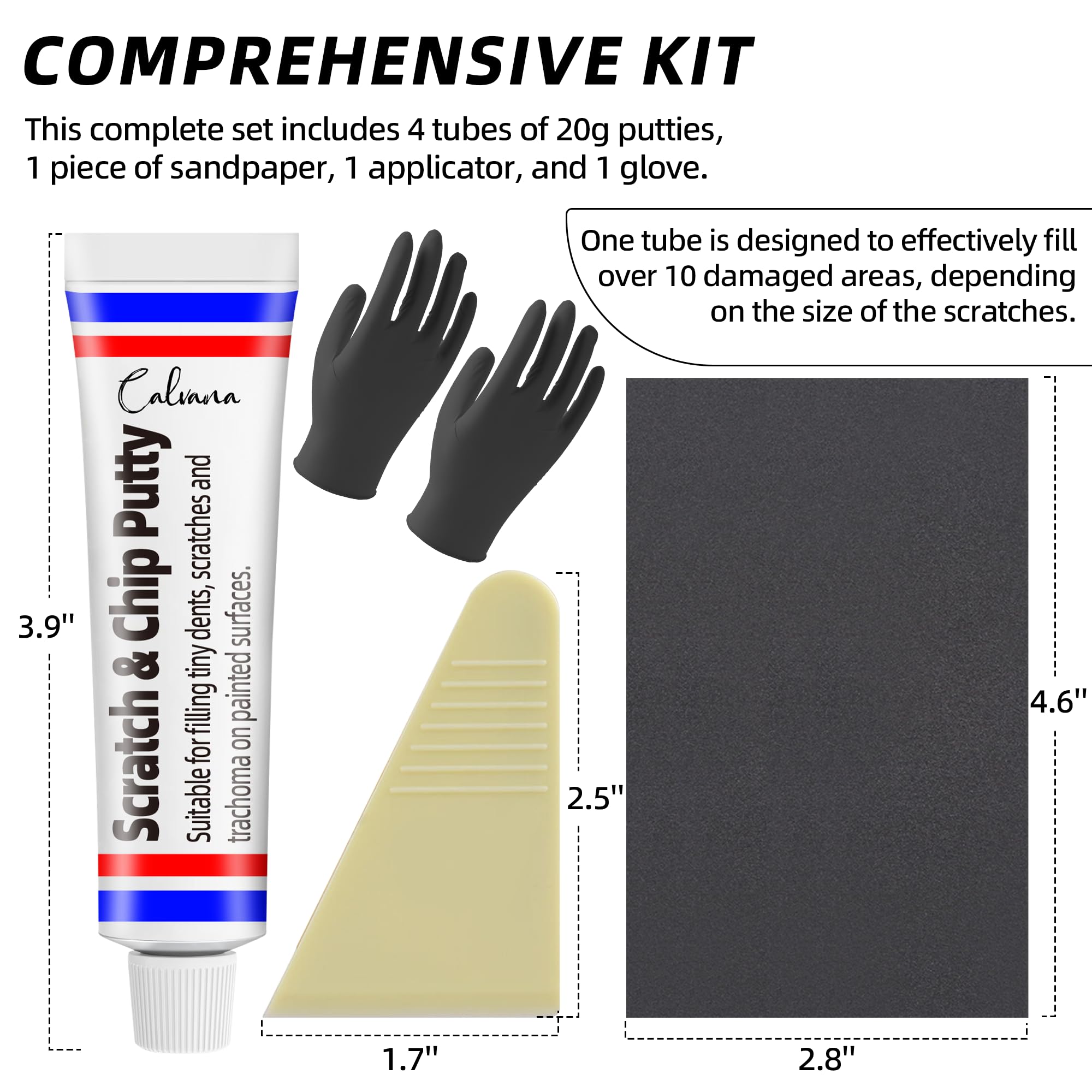 Calvana scratch repair putty application tool demonstrates precise application on minor dents.