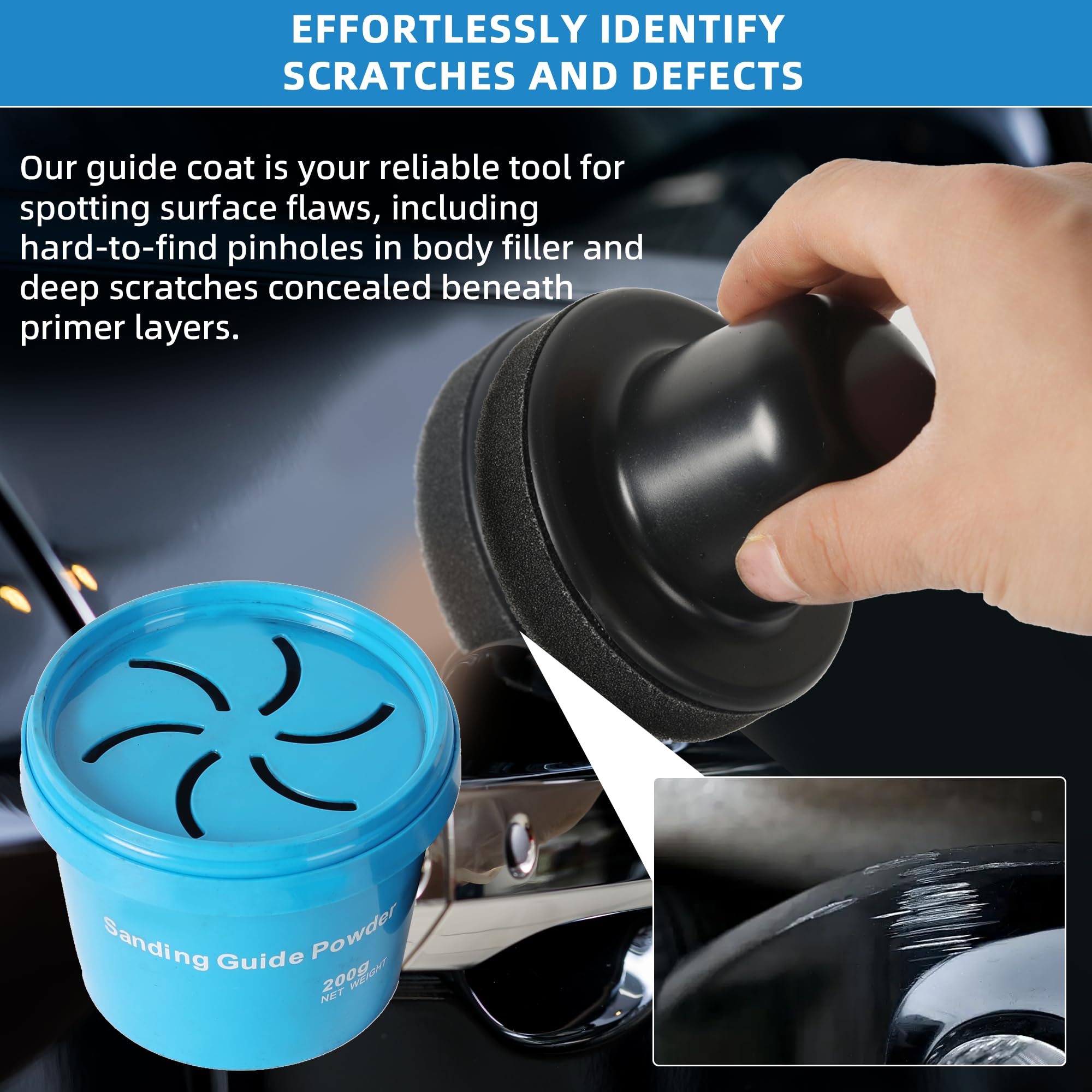 Calvana surface panel with visible flaws revealed by dark powder