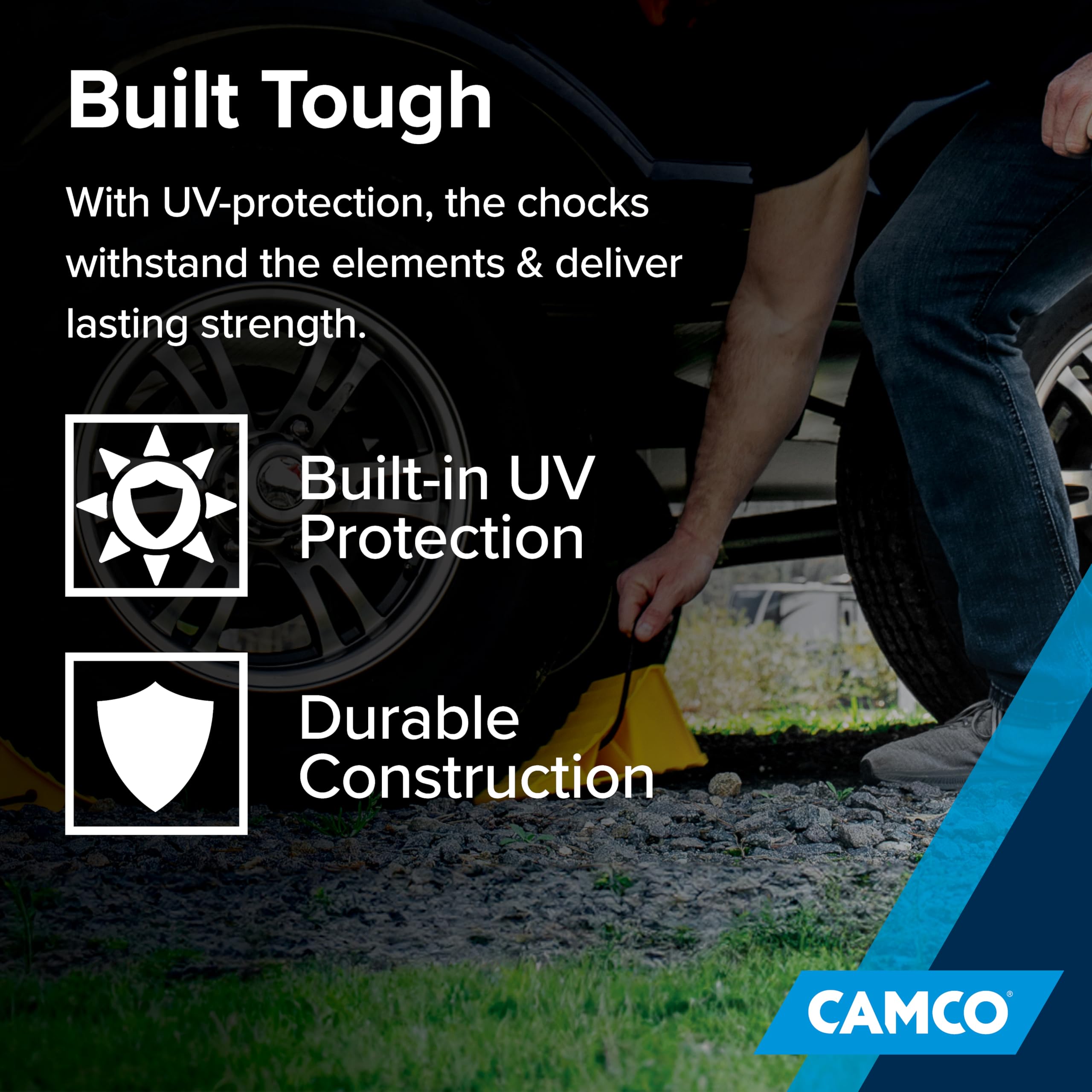 Camco wheel chock suitable for tires up to 26 inches