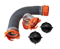 Camco 3-foot tote tank sewer hose ready for secure connections and downhill flow.