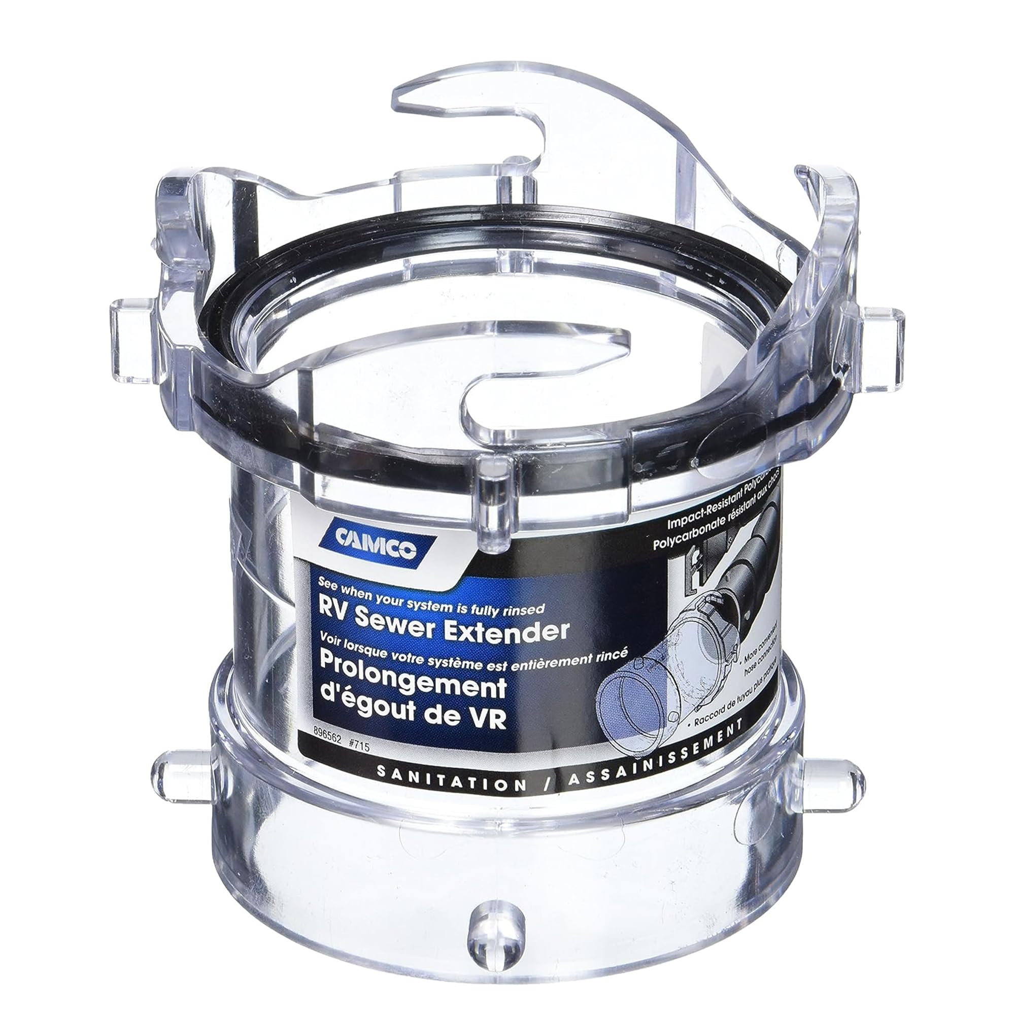 Camco 39562 clear adapter compact size stores easily in an RV compartment.