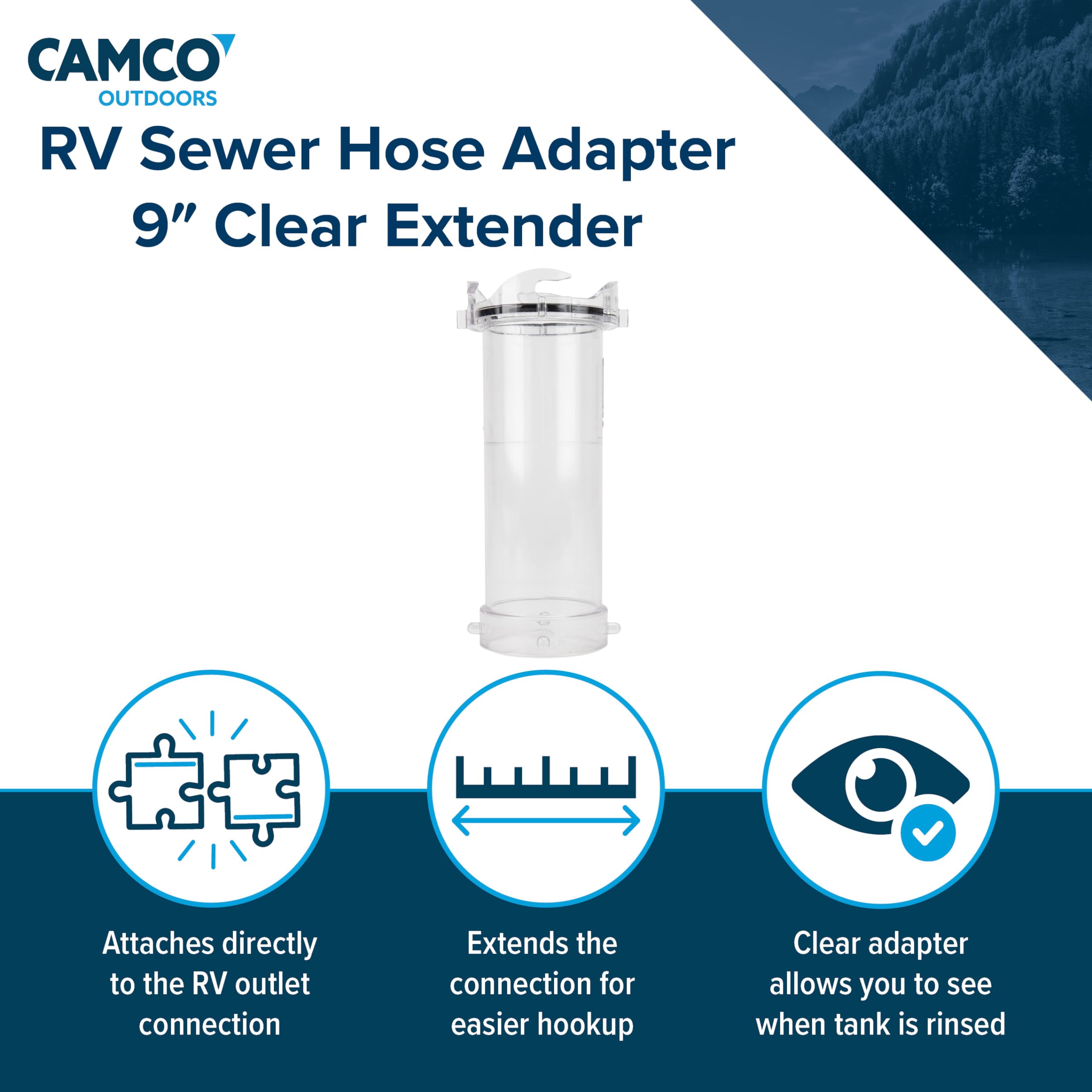 Transparent Camco 39592 allows visual rinse progress